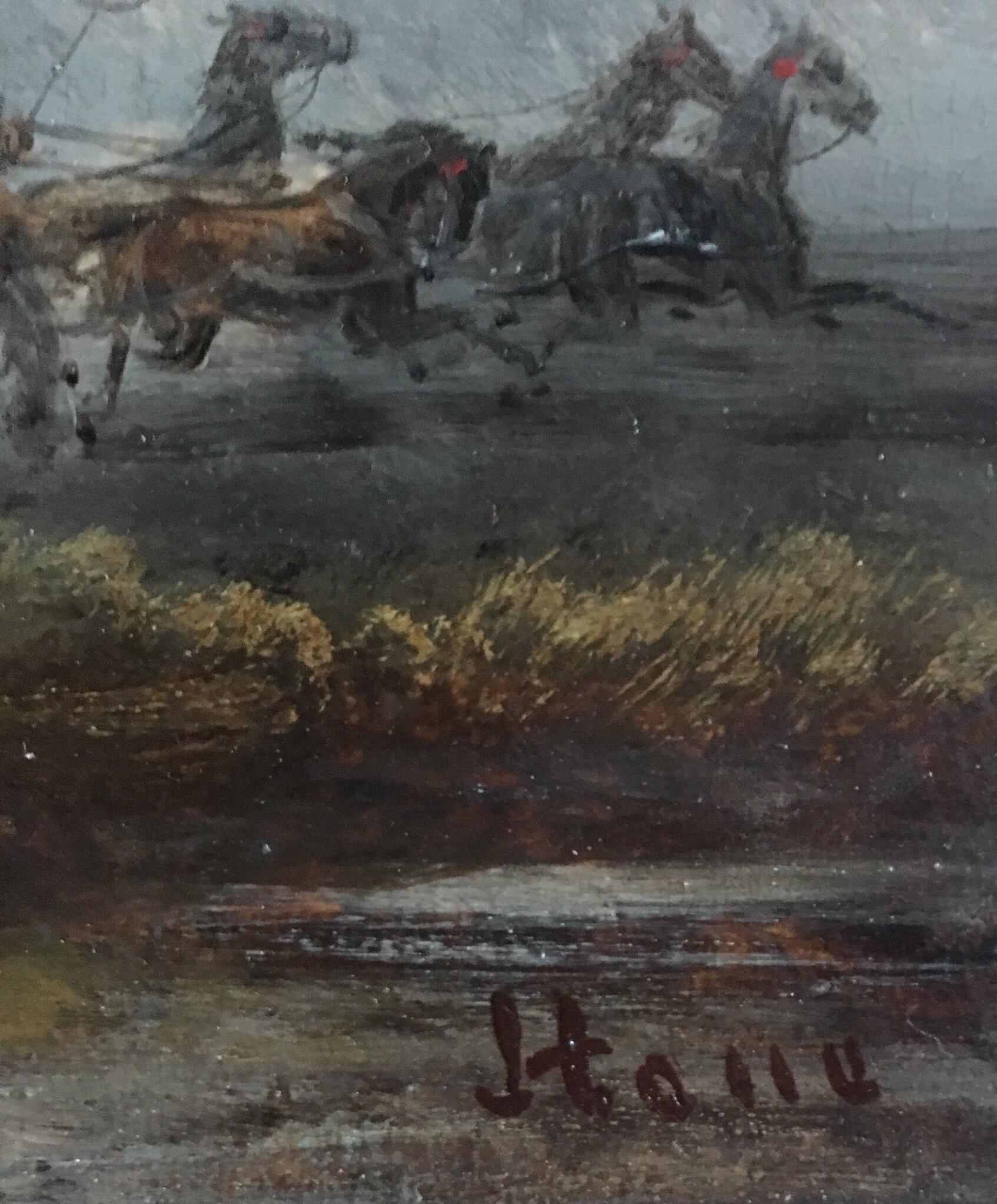 Buccaneers, Signed Antique British Oil Painting, Horses Galloping 1