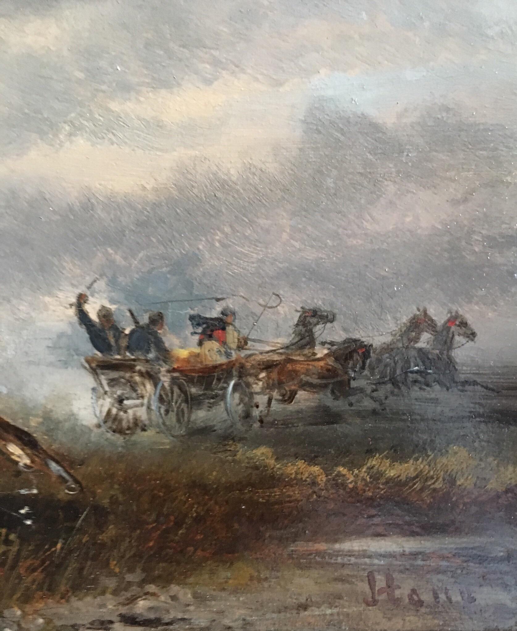 Buccaneers, Signed Antique British Oil Painting, Horses Galloping - Gray Animal Painting by RUDOLF STONE