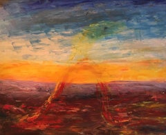 Large Ominous Sunset Abstract, Yellow, Original Oil Painting