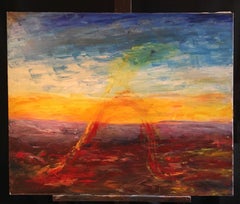 Large Ominous Sunset Abstract, Yellow, Original Oil Painting