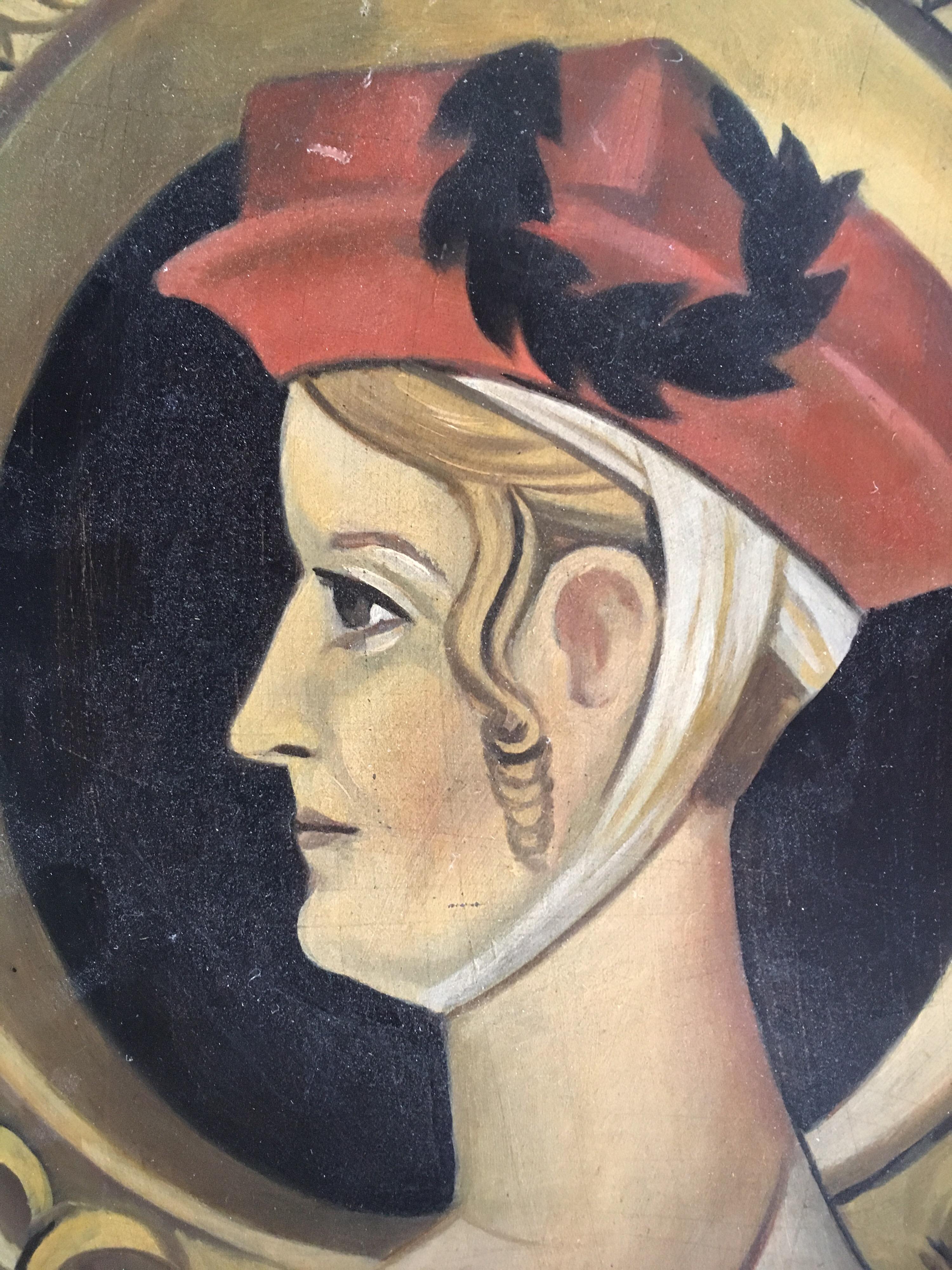 Lady with the Red Hat Porträt, Original-Ölgemälde (Renaissance), Painting, von Unknown