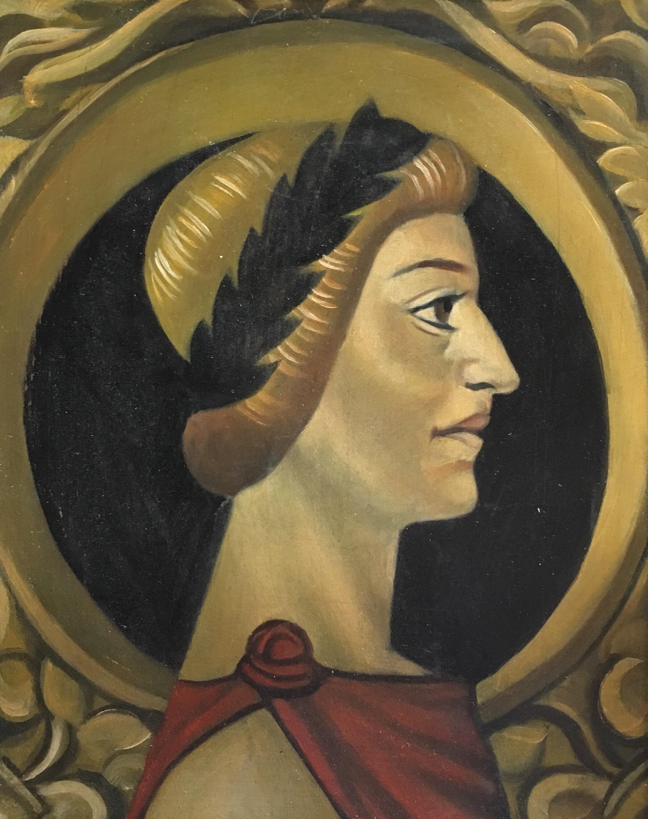 Portrait masculin en forme de couronne de laurier romaine, peinture à l'huile originale