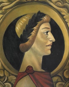 Portrait masculin en forme de couronne de laurier romaine, peinture à l'huile originale