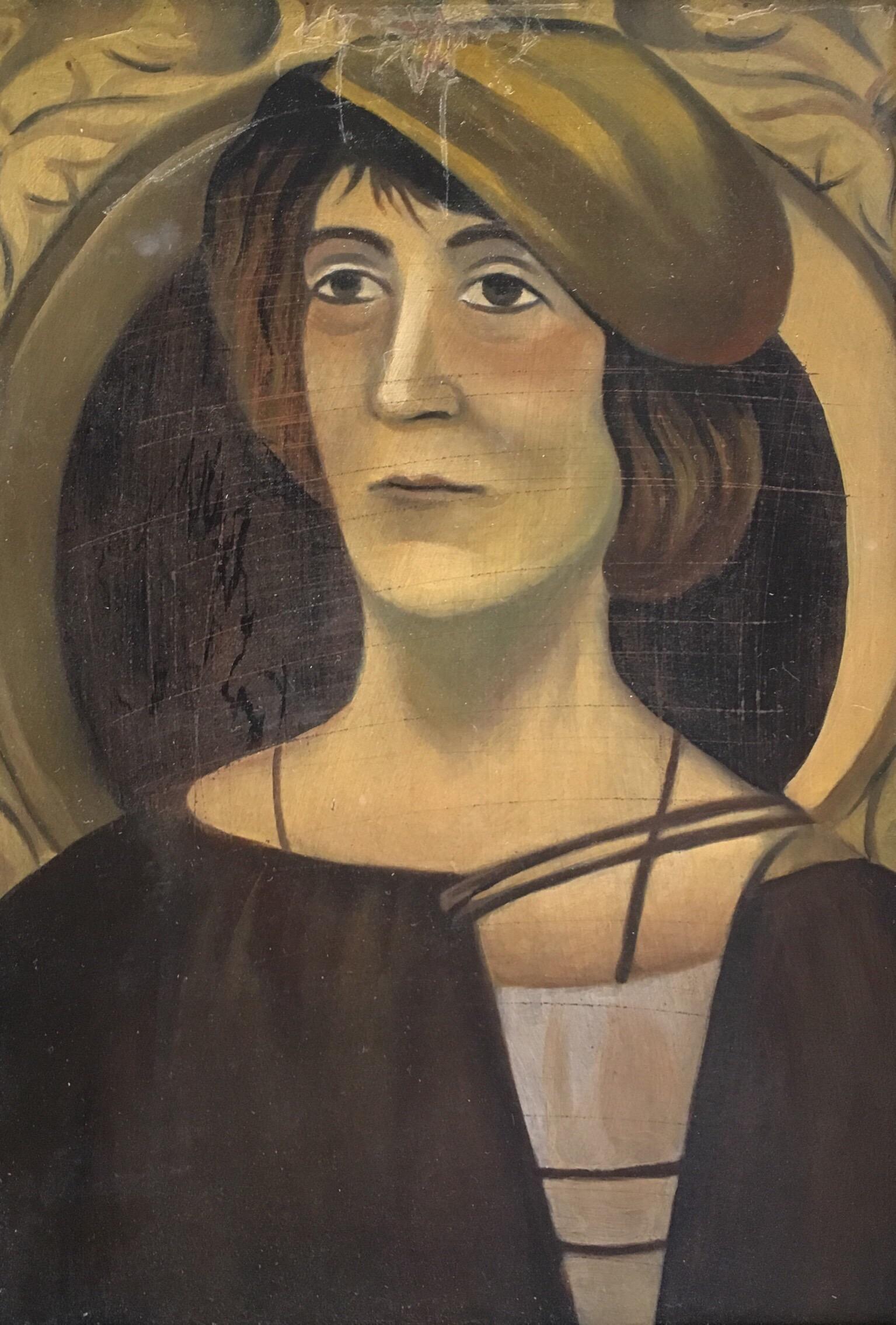 Portrait stylisé, fille de paysanne, peinture à l'huile impressionniste