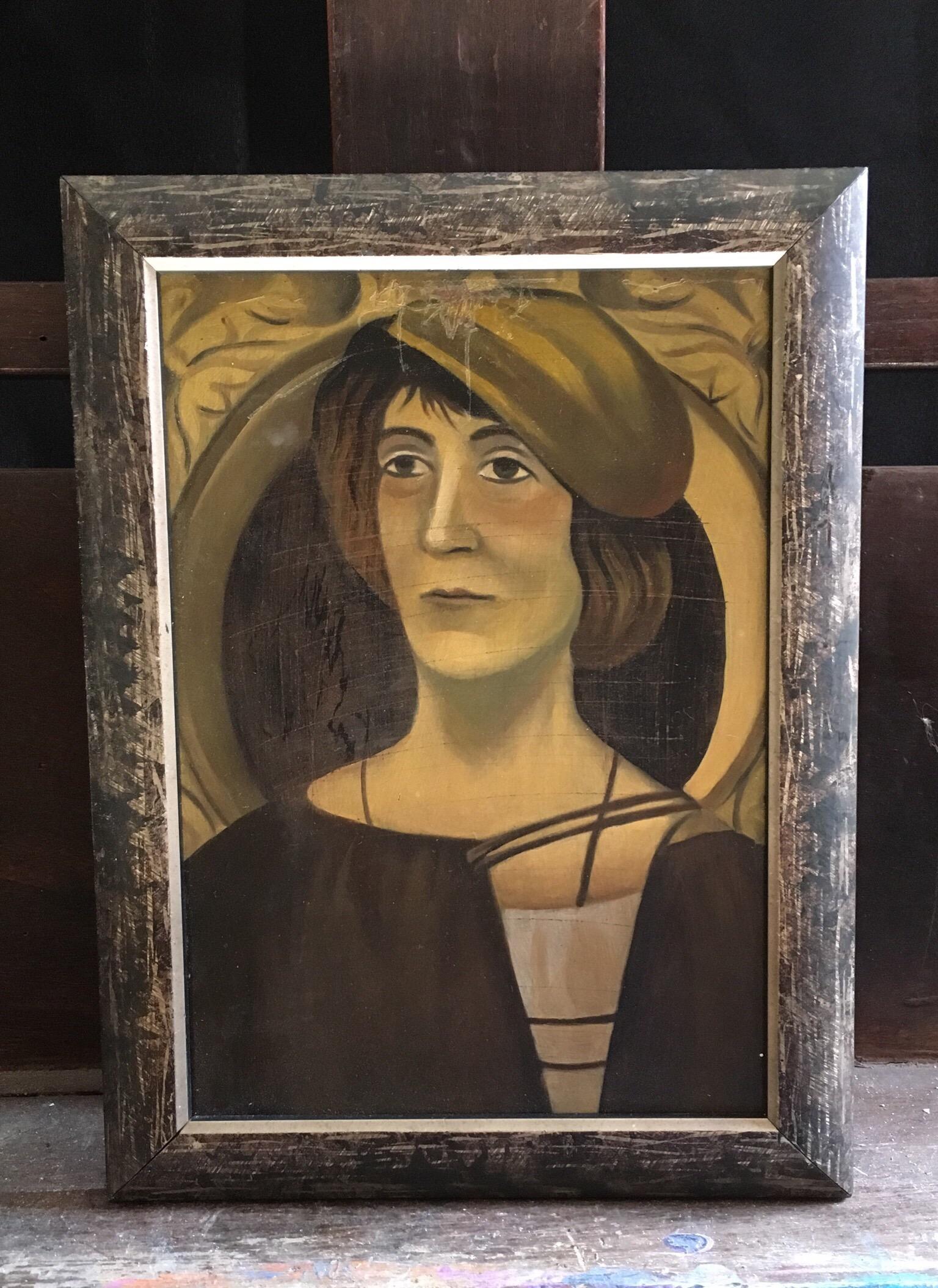 Retrato Estilizado, Campesina, Pintura al Óleo Impresionista - Painting de Unknown