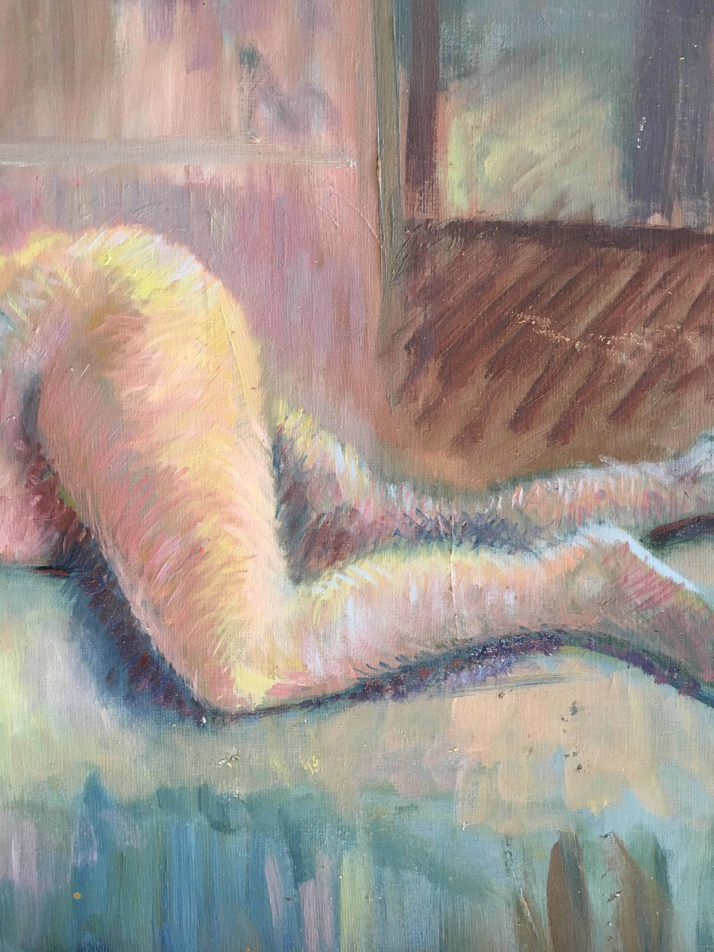 Impressionist Nude, British Artist, Strong Colours, Original Oil Painting - Brown Nude Painting by Beryl Darton