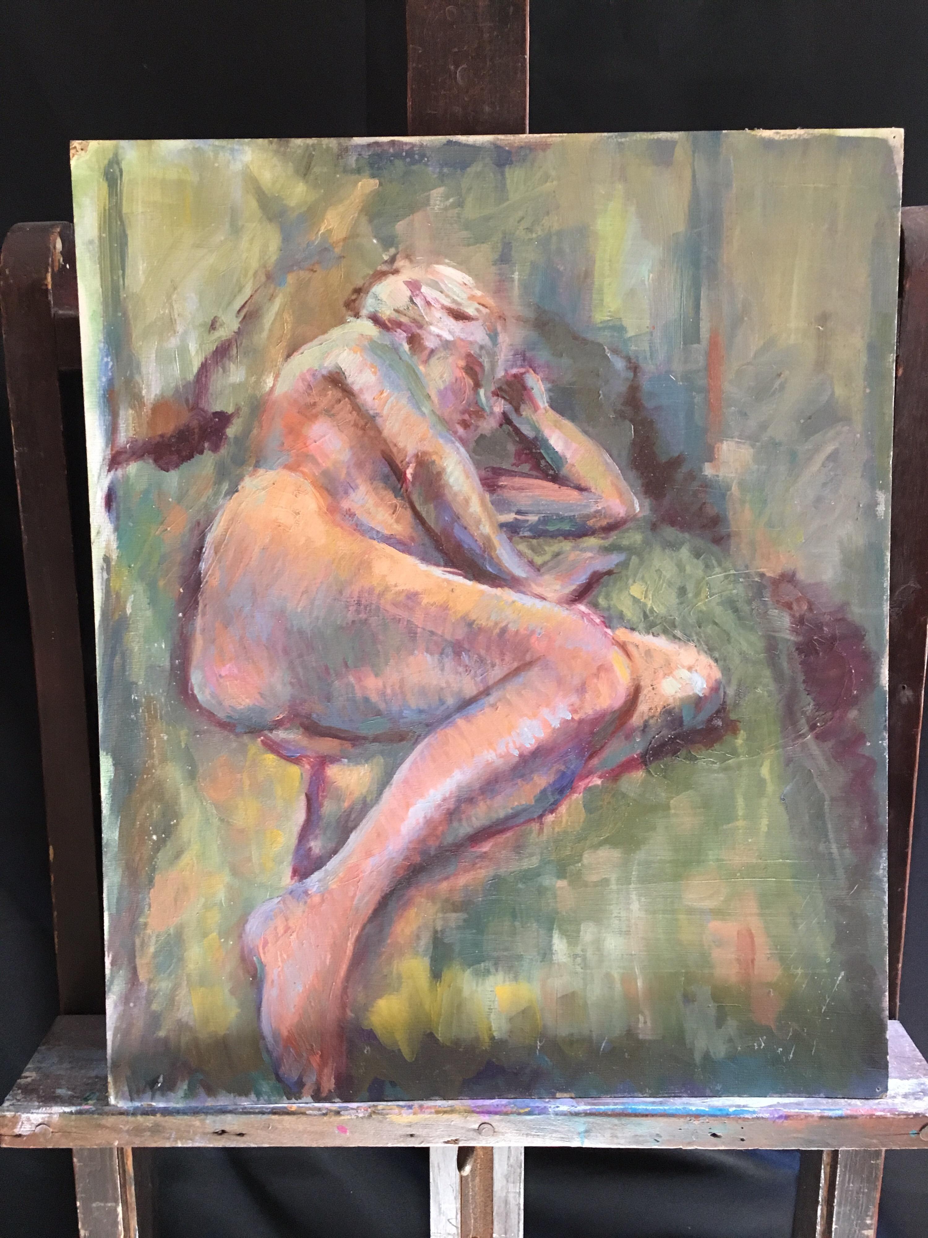 Impressionist Nude, Stylised, British Artist, Original Oil Painting
By British artist, Beryl Darton, Mid 20th Century
Oil painting on board, unframed
Board size: 24 x 20 inches

Fabulous large impressionist nude. This is a striking piece of art,