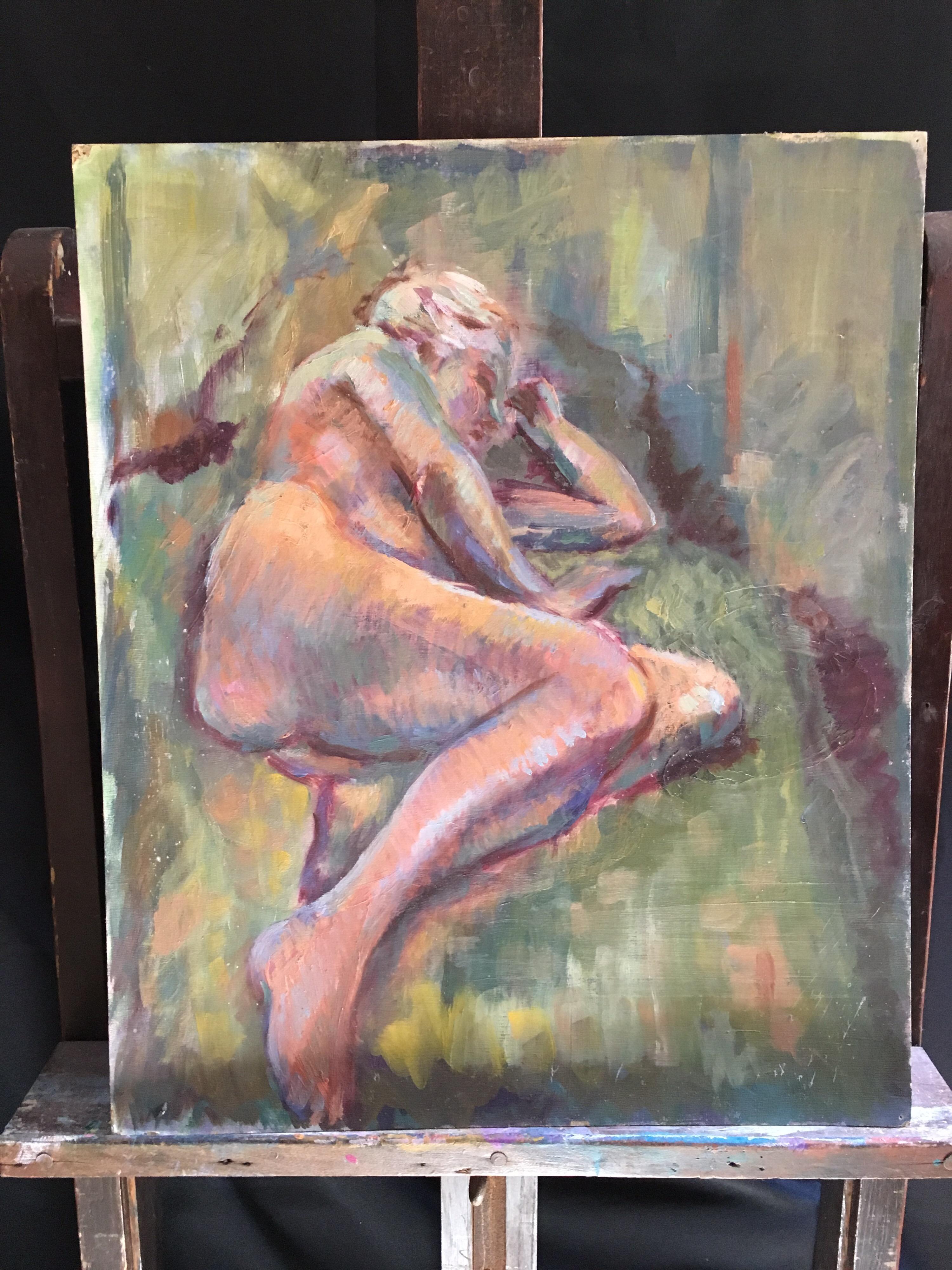 Nudo impressionista, artista britannico della metà del XX secolo, pittura a olio originale in vendita 1