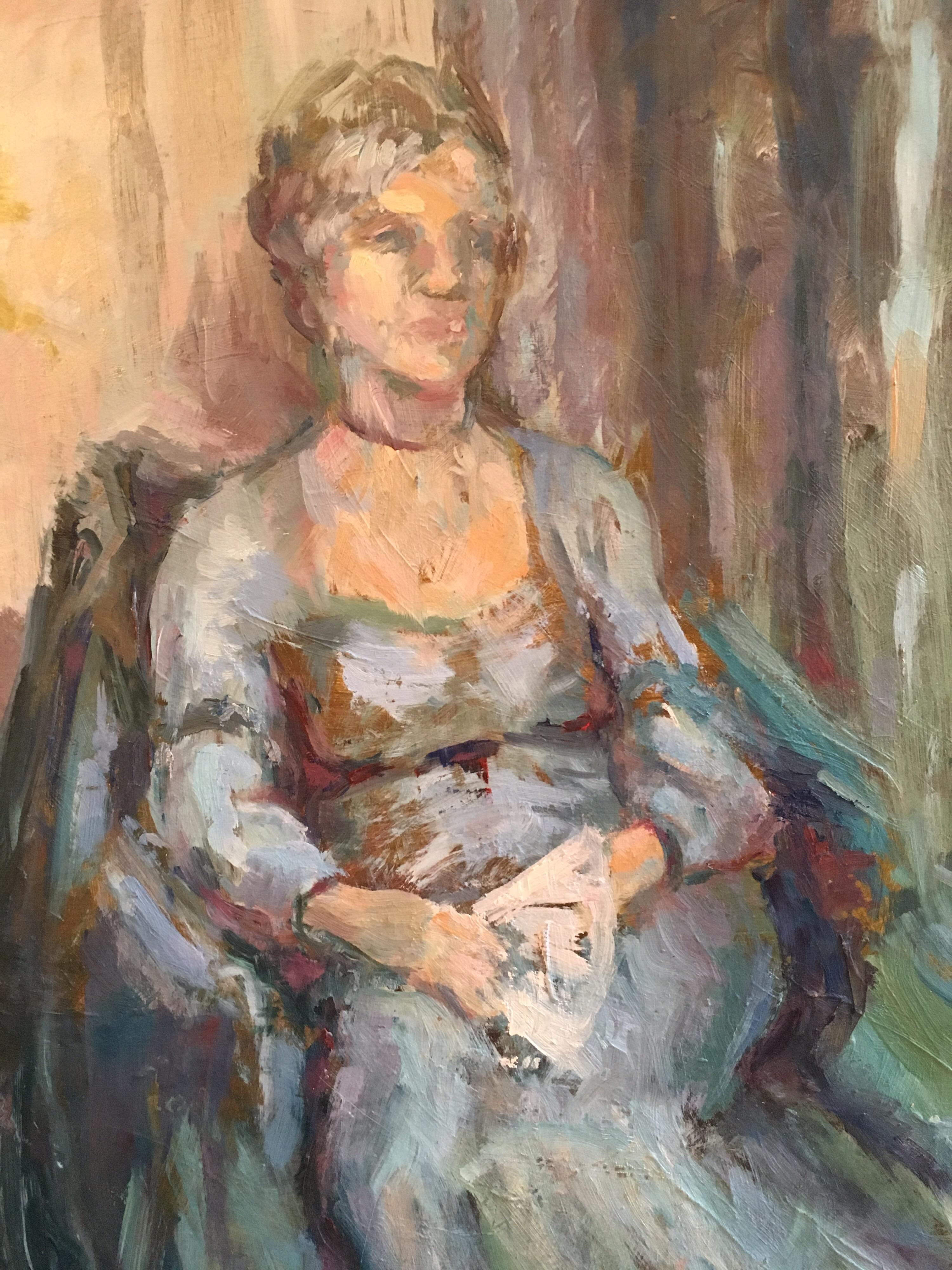 Impressionist Portrait, British Artist, Strong Colours, Original Oil Painting - Brown Interior Painting by Beryl Darton
