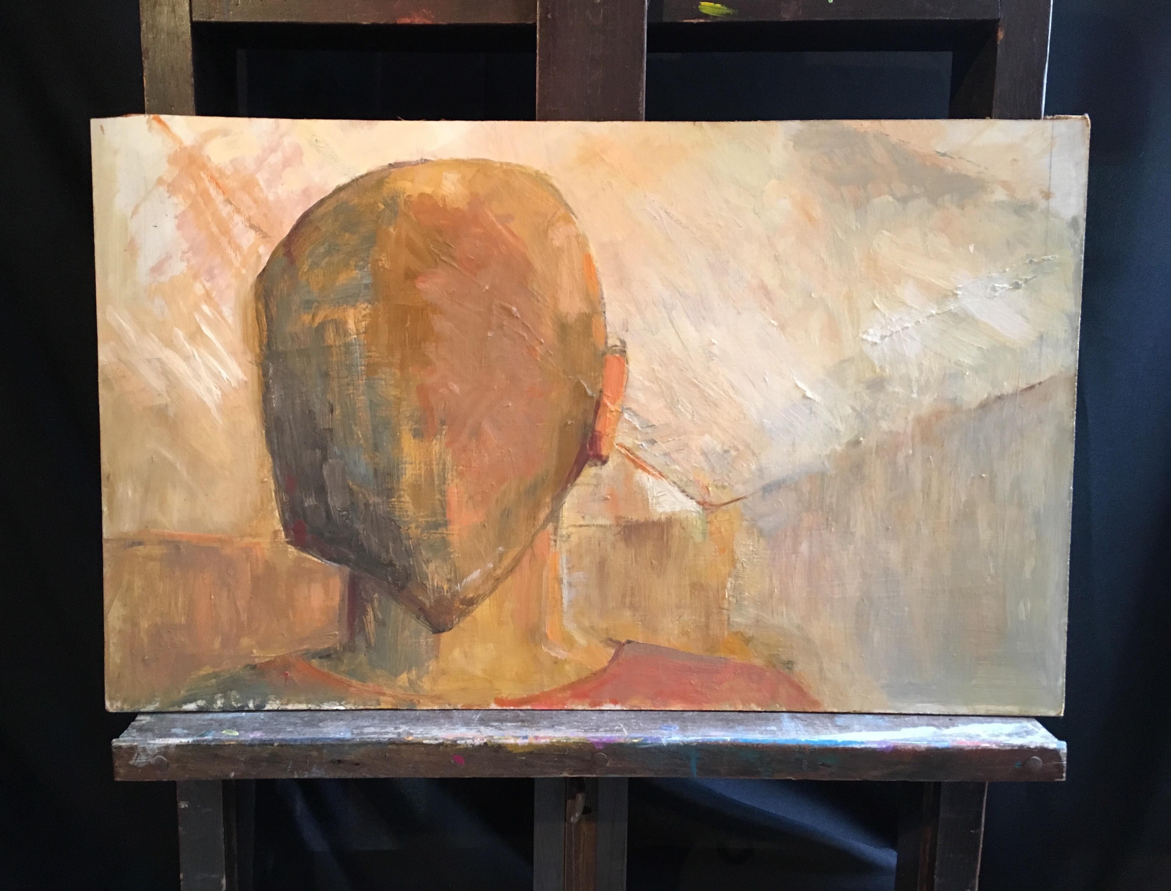 Ritratto astratto dall'identità misteriosa, colori tenui, pittura ad olio originale - Painting di Beryl Darton