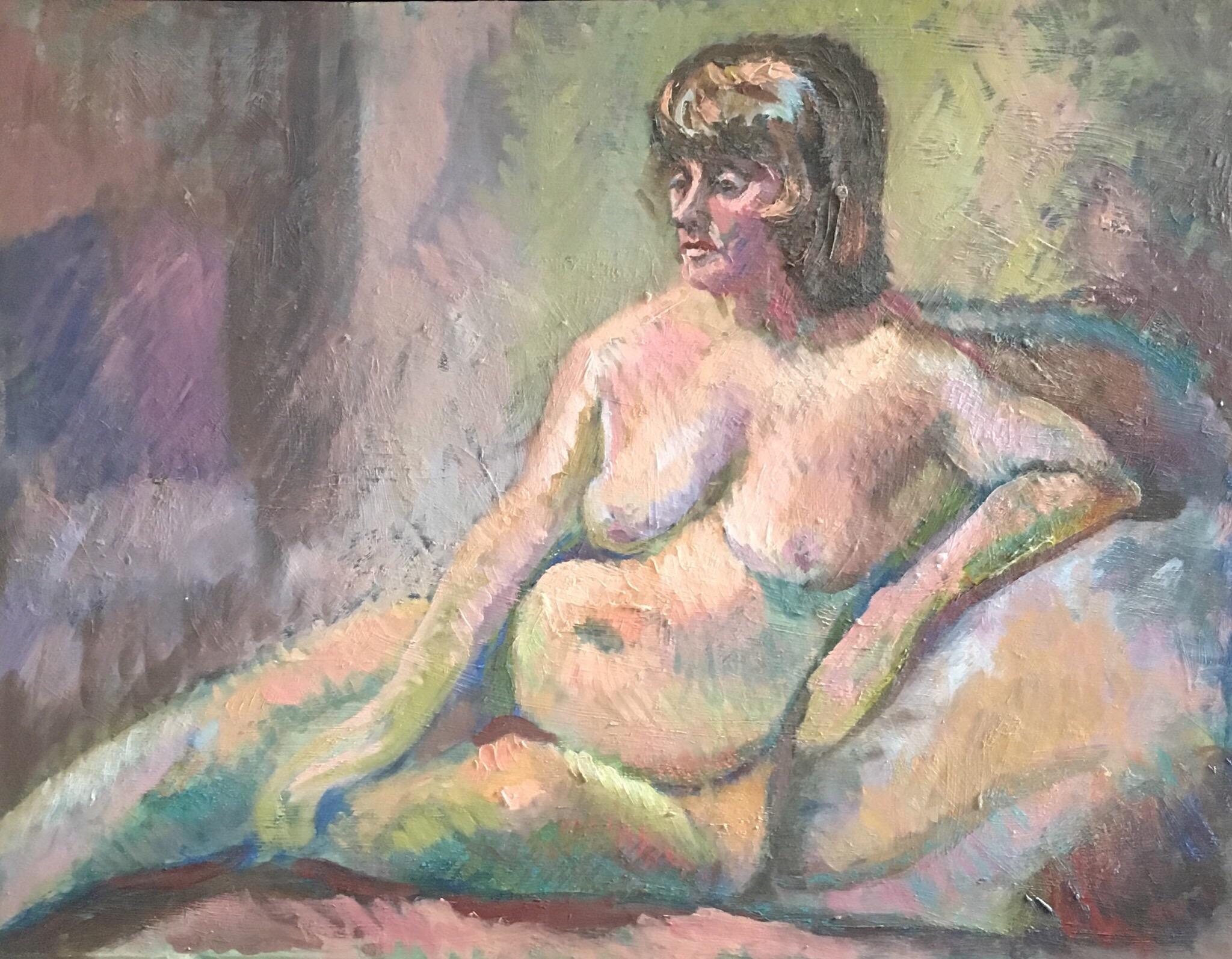 Nude Original Oil Painting Mid 20th Century British Artist