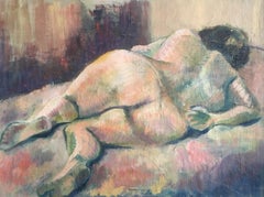 Vintage Nude Woman Abstract Oil Painting Mid 20th Century Modern British Artist