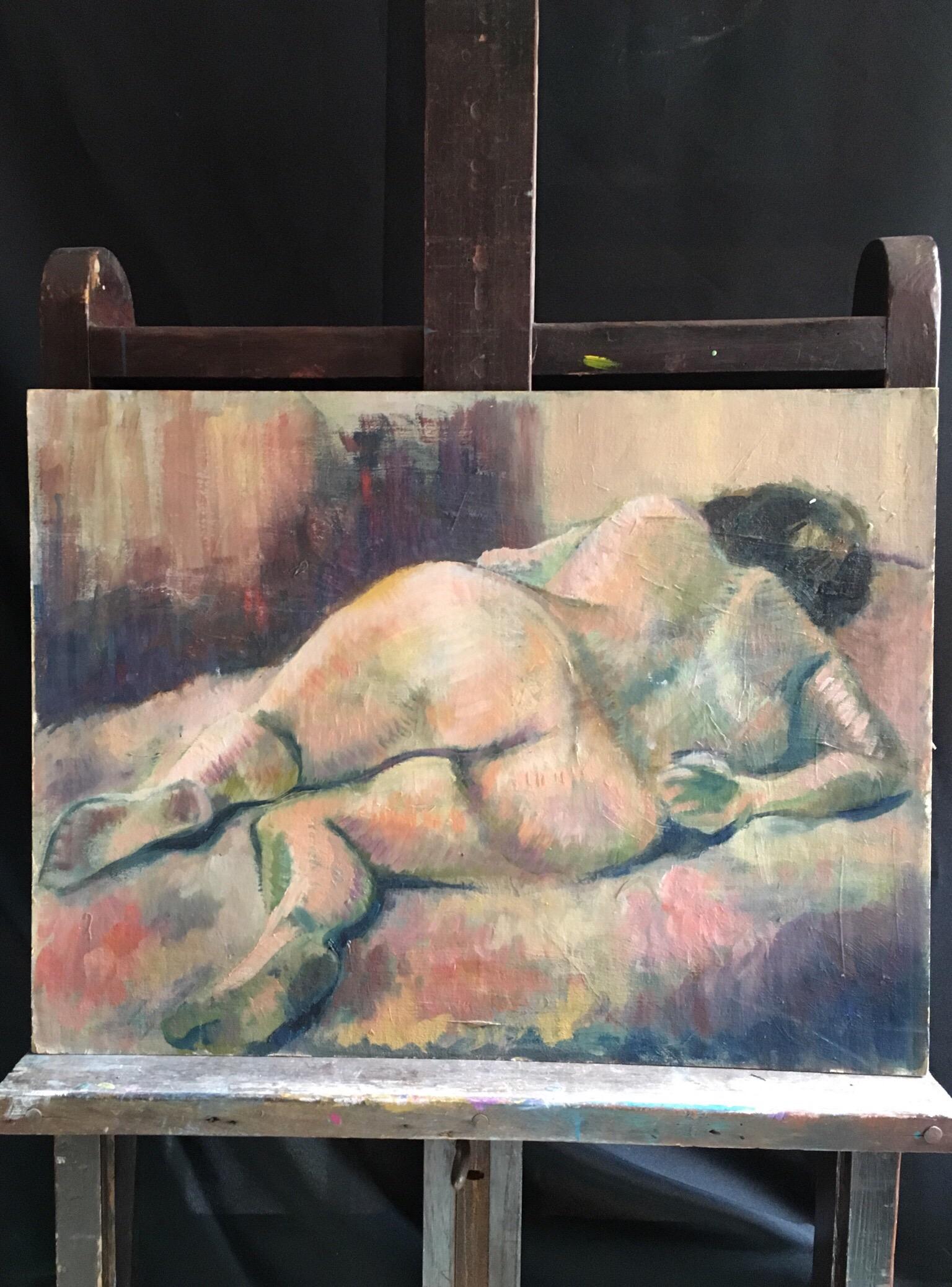 Femme nue abstraite Peinture à l'huile Milieu du 20ème siècle Artiste britannique moderne - Impressionnisme Painting par Beryl Darton