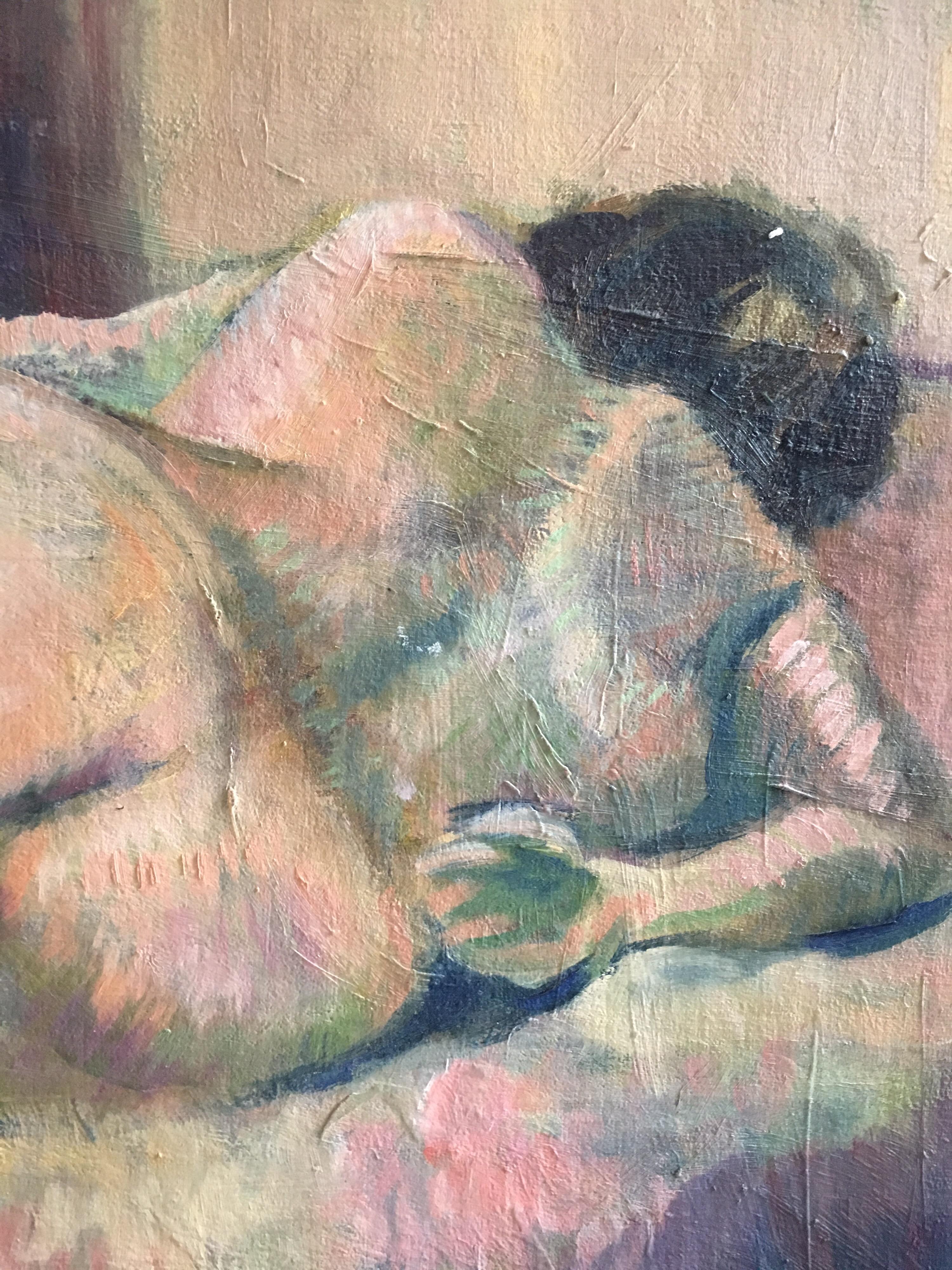 Nude Woman Abstract Oil Painting Mid 20th Century Modern British Artist - Brown Nude Painting by Beryl Darton