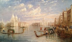 Antique Sunrise Venice Landscape, Elegant Original Frame, Oil Painting