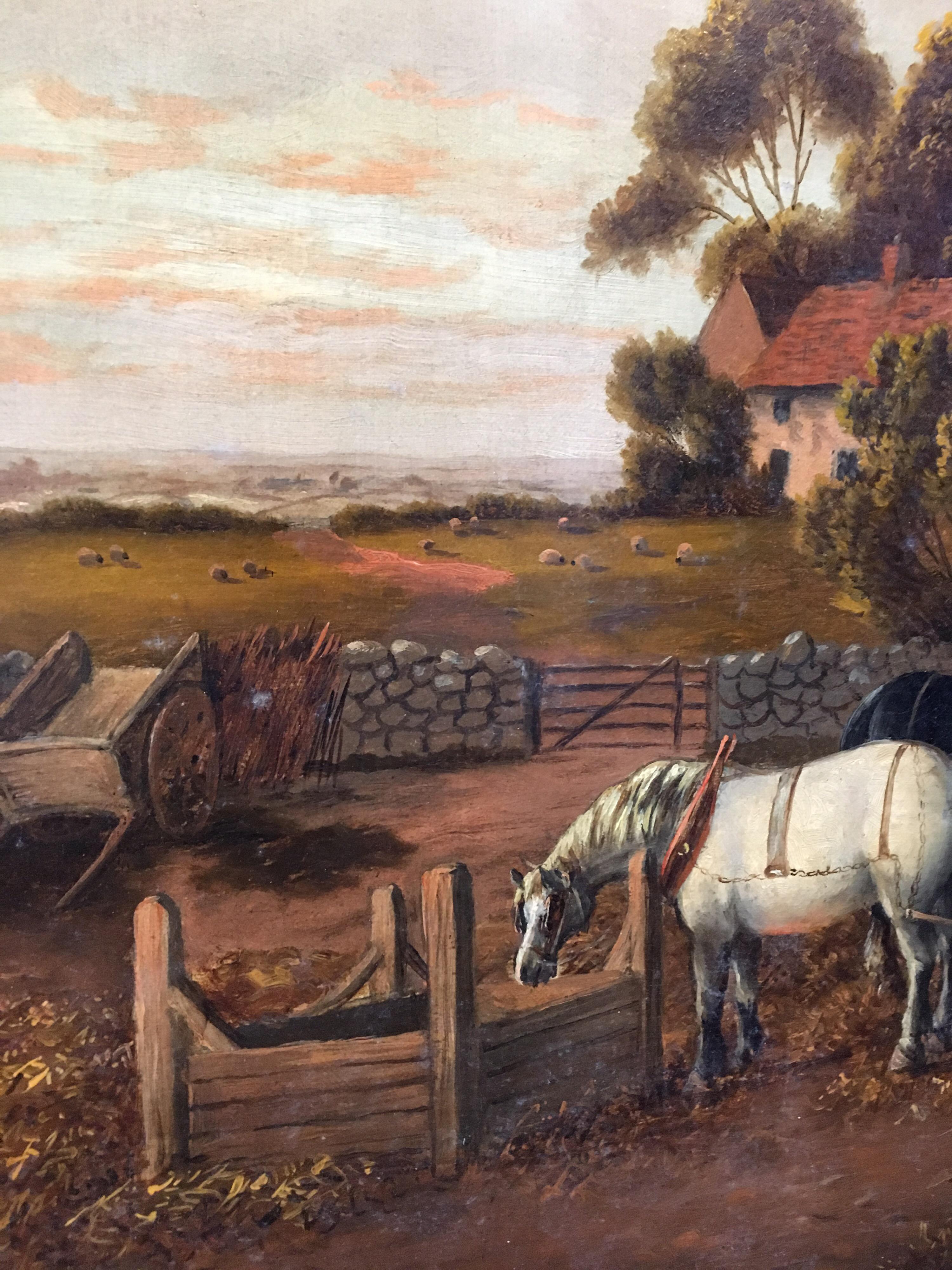 Farmer on his Land, Antique Victorian Landscape, Signed Original Oil
By British artist JB Cook, late 19th Century
Signed by the artist on the lower right hand corner
Oil painting on canvas, framed
Frame size: 35 x 54 inches

Cook is a well-known