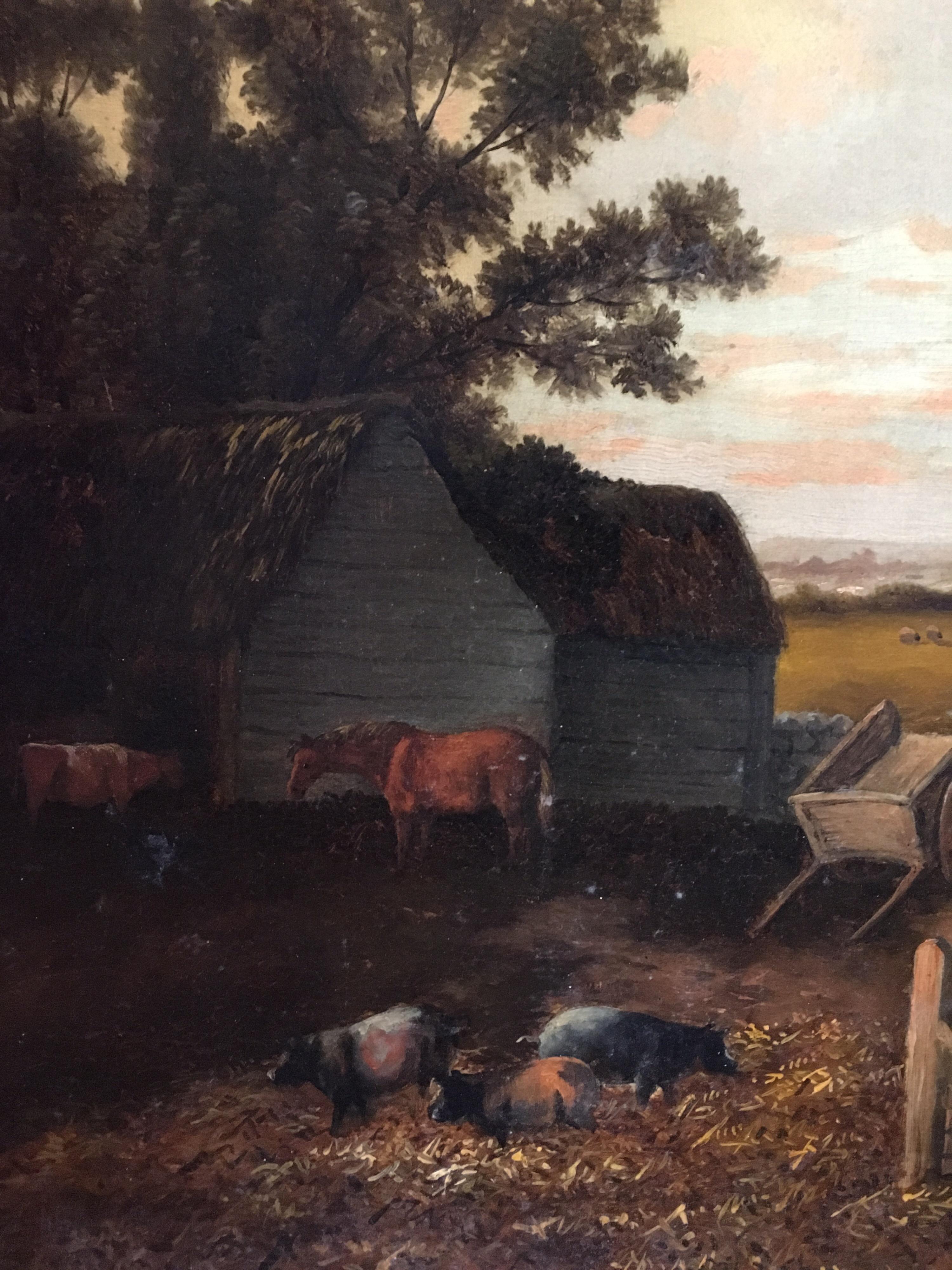 Victorian Rustic Agricultural Farm Landscape, Signed Original Oil 1