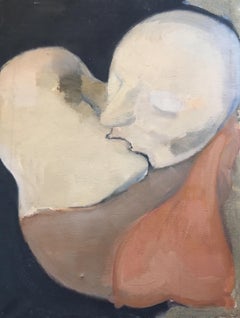 Locked in Love Huge French Modernist Original Oil Painting, Signed