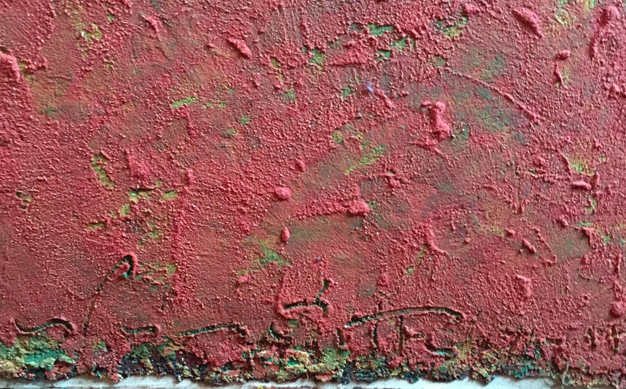 Grande blocco rosso astratto, tecnica mista, pittura originale - Painting di Unknown
