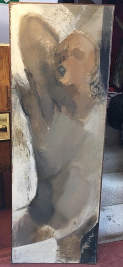 'Anguish' Huge French 20thC. Modernist Portrait Original Oil Painting Signed
