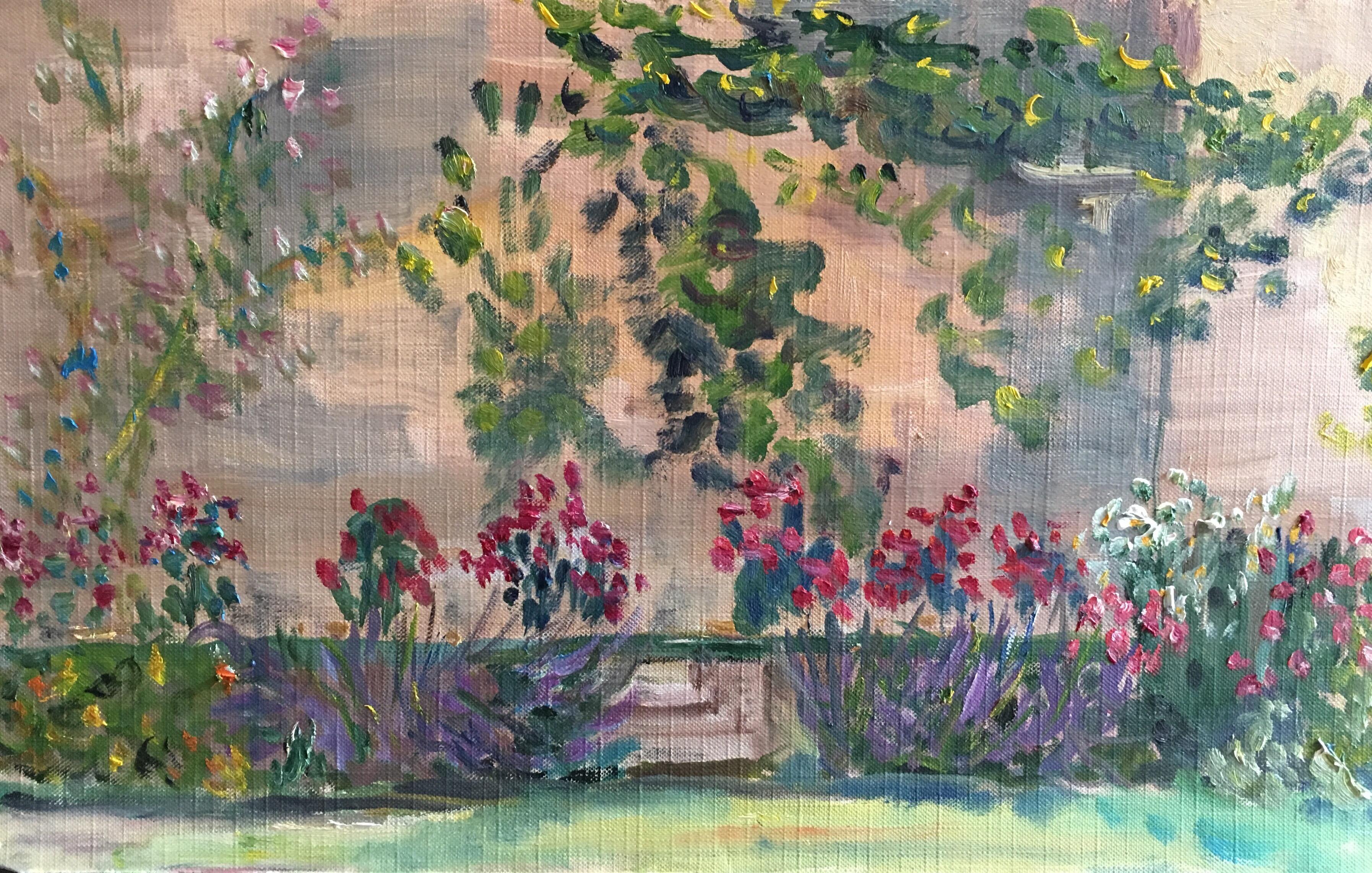 Unknown Landscape Painting - Colourful Spring Garden, French Original Oil Painting