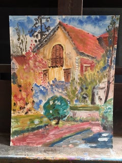 Pretty French Balcony, Floral Landscape, Original Oil Painting