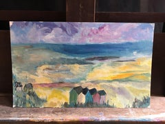 Beach Huts, Nautical Landscape, French Impressionist Original Oil Painting