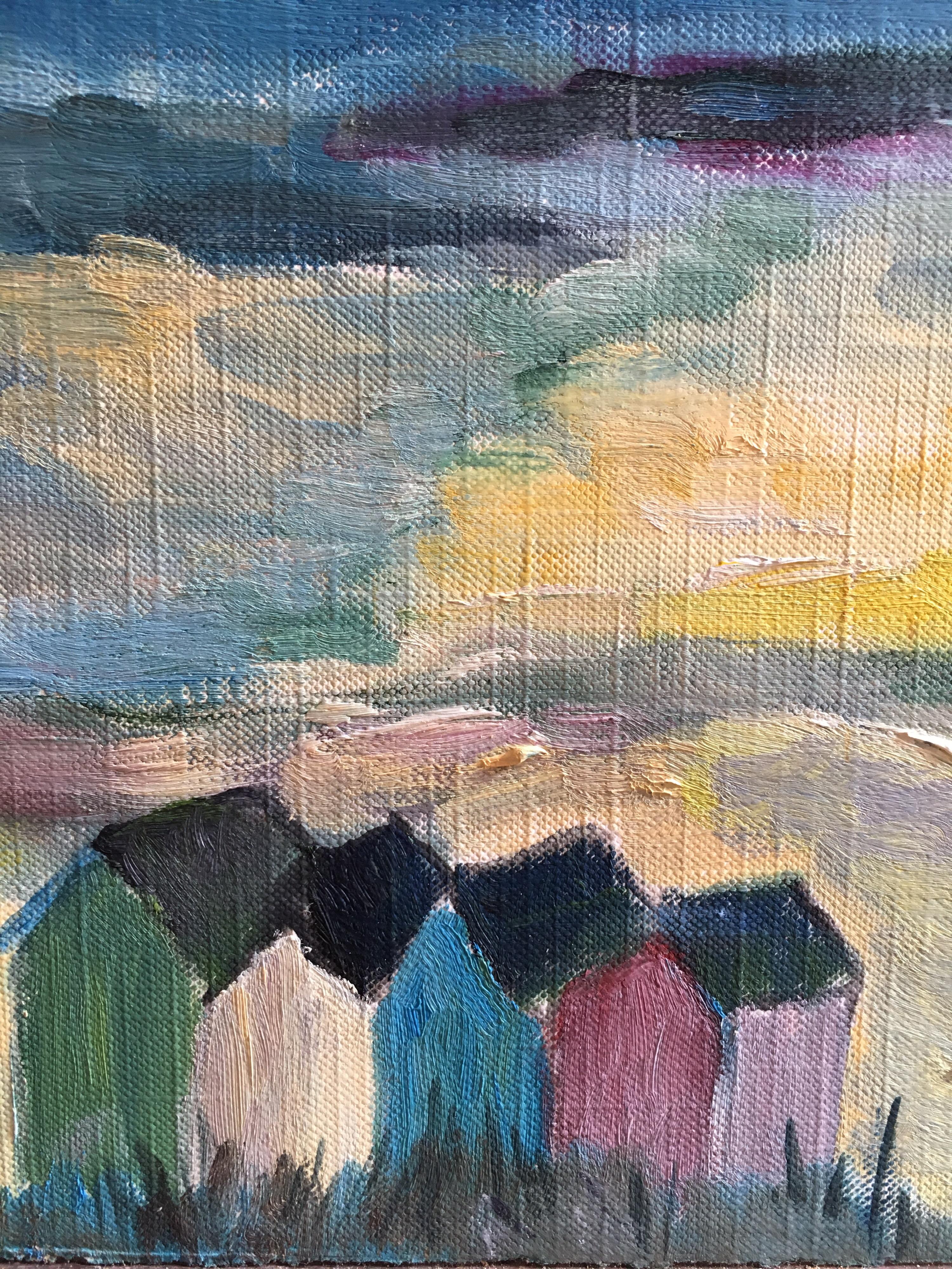 Huîtes de plage, paysage nautique, peinture à l'huile d'origine impressionniste française - Impressionnisme Painting par Unknown