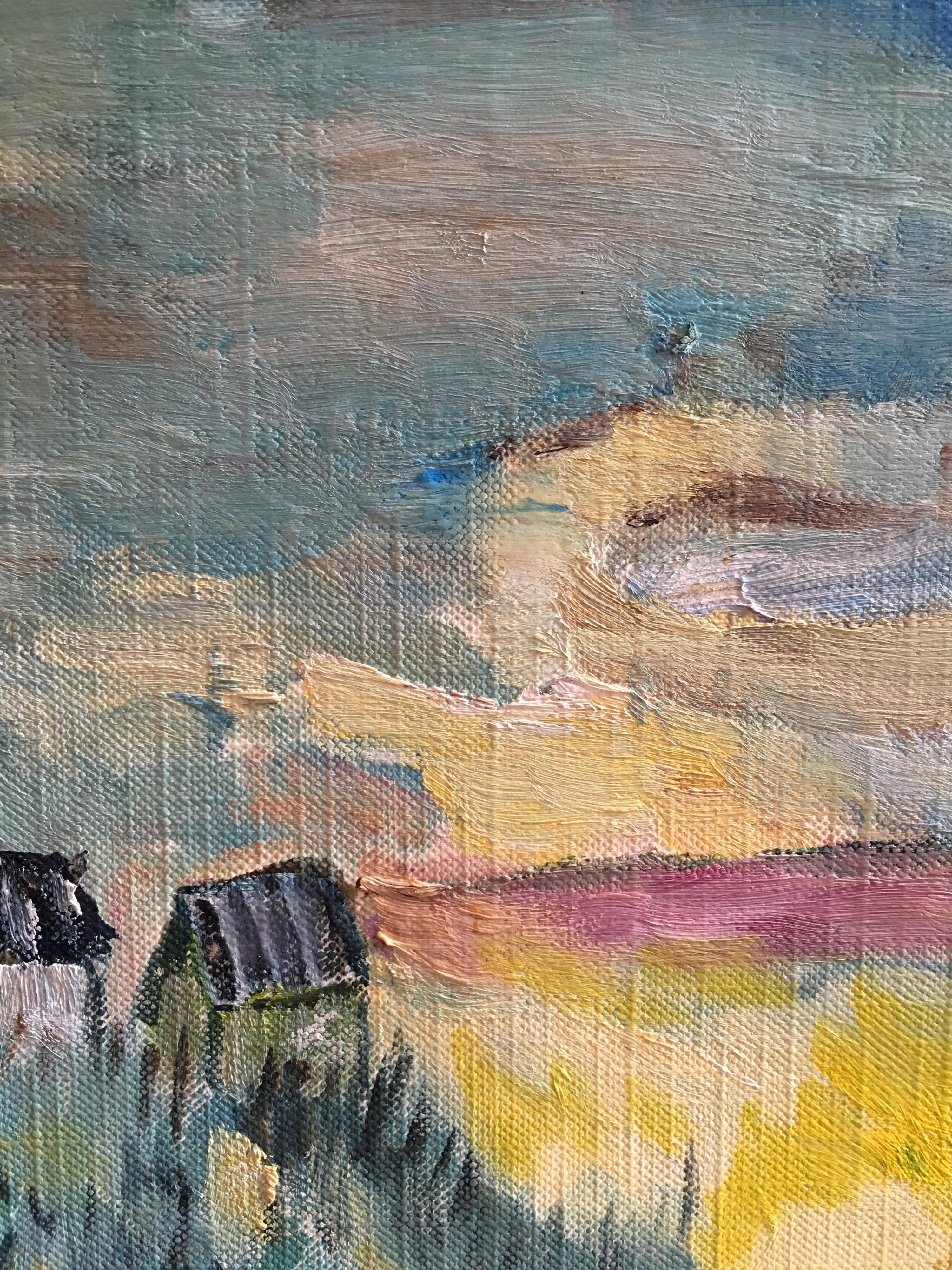 Huîtes de plage, paysage nautique, peinture à l'huile d'origine impressionniste française - Gris Landscape Painting par Unknown