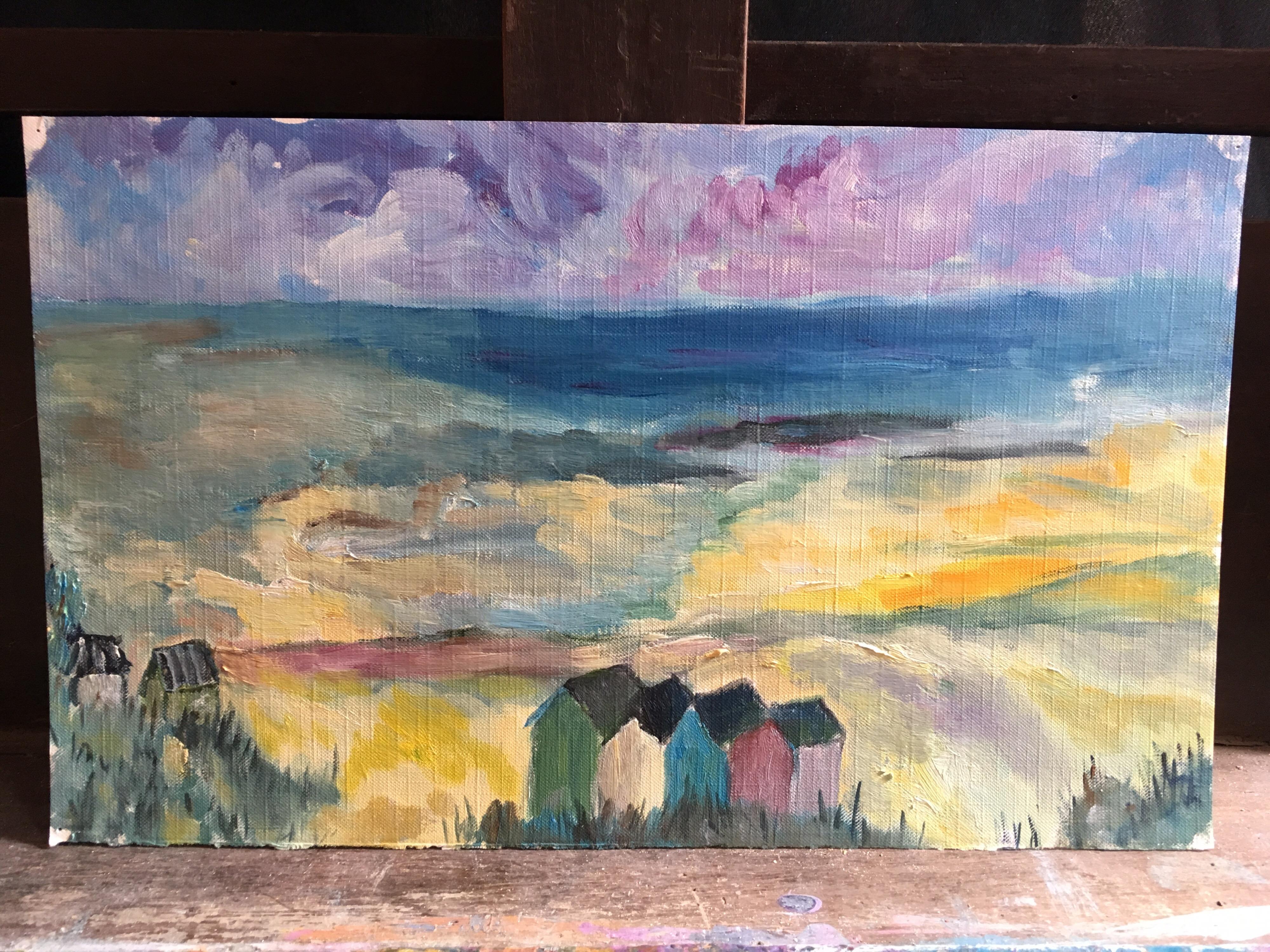 Huîtes de plage, paysage nautique, peinture à l'huile d'origine impressionniste française en vente 1