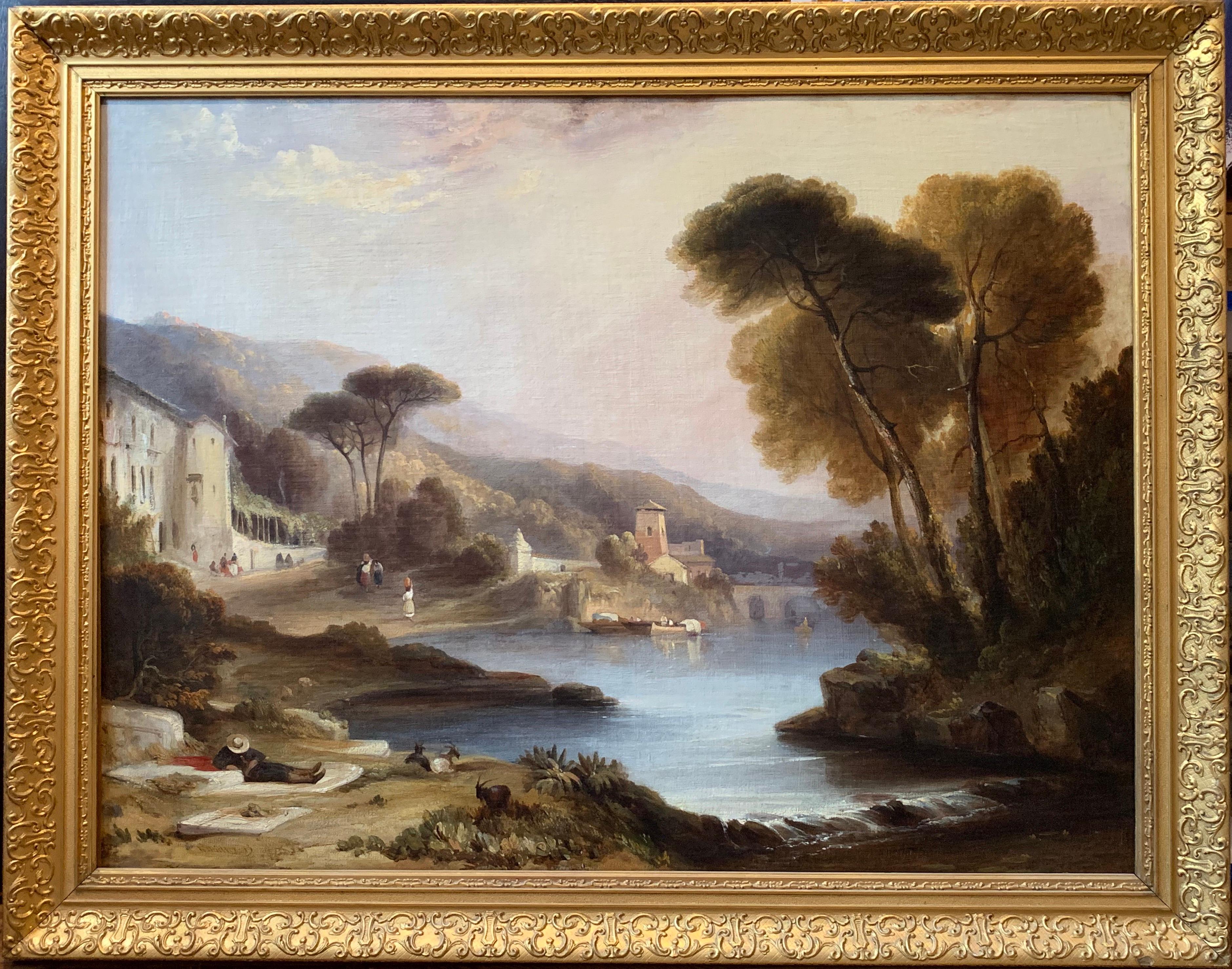 William Muller (circle of) Figurative Painting - Very Large Italianate Classical Landscape, 19th century oil painting on canvas