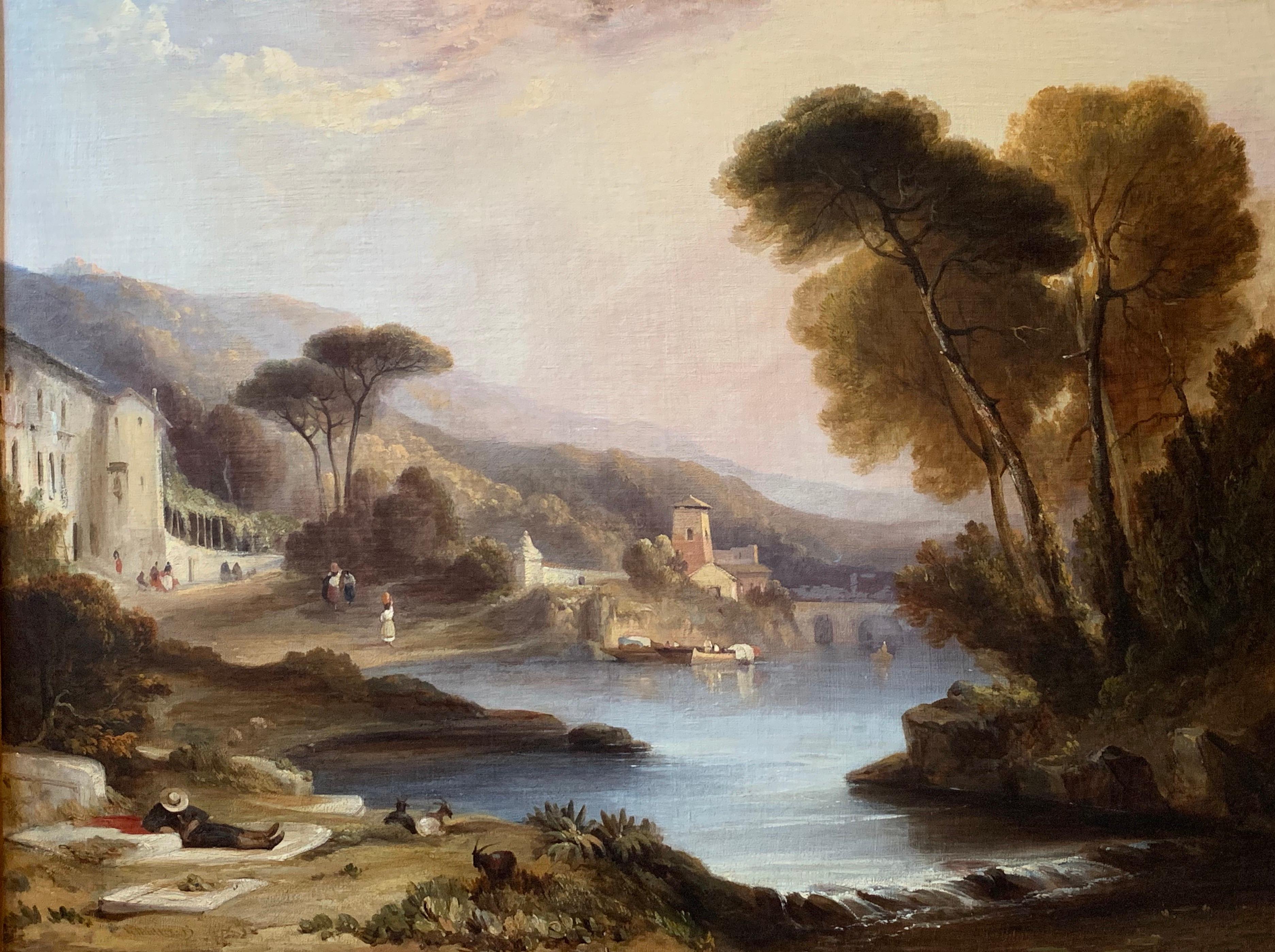 Very Large Italianate Classical Landscape, 19th century oil painting on canvas - Painting by William Muller (circle of)