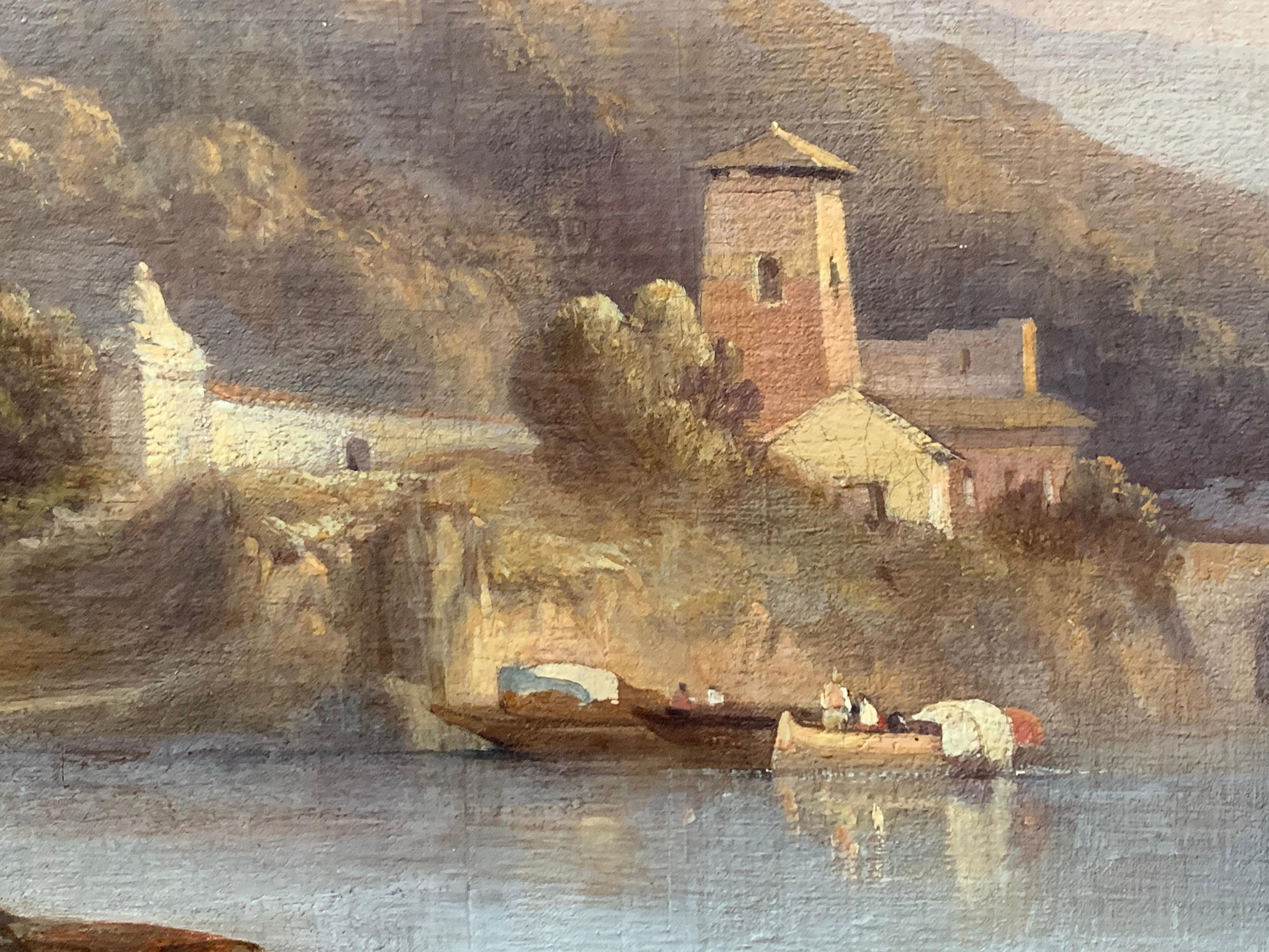 Very Large Italianate Classical Landscape, 19th century oil painting on canvas - Brown Figurative Painting by William Muller (circle of)