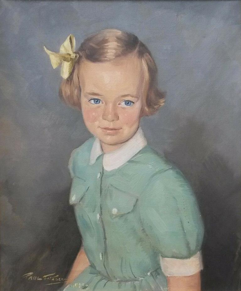 Paul Fitzgerald Portrait Painting - 20th Century Portrait Oil Painting of Young Girl in Green Dress
