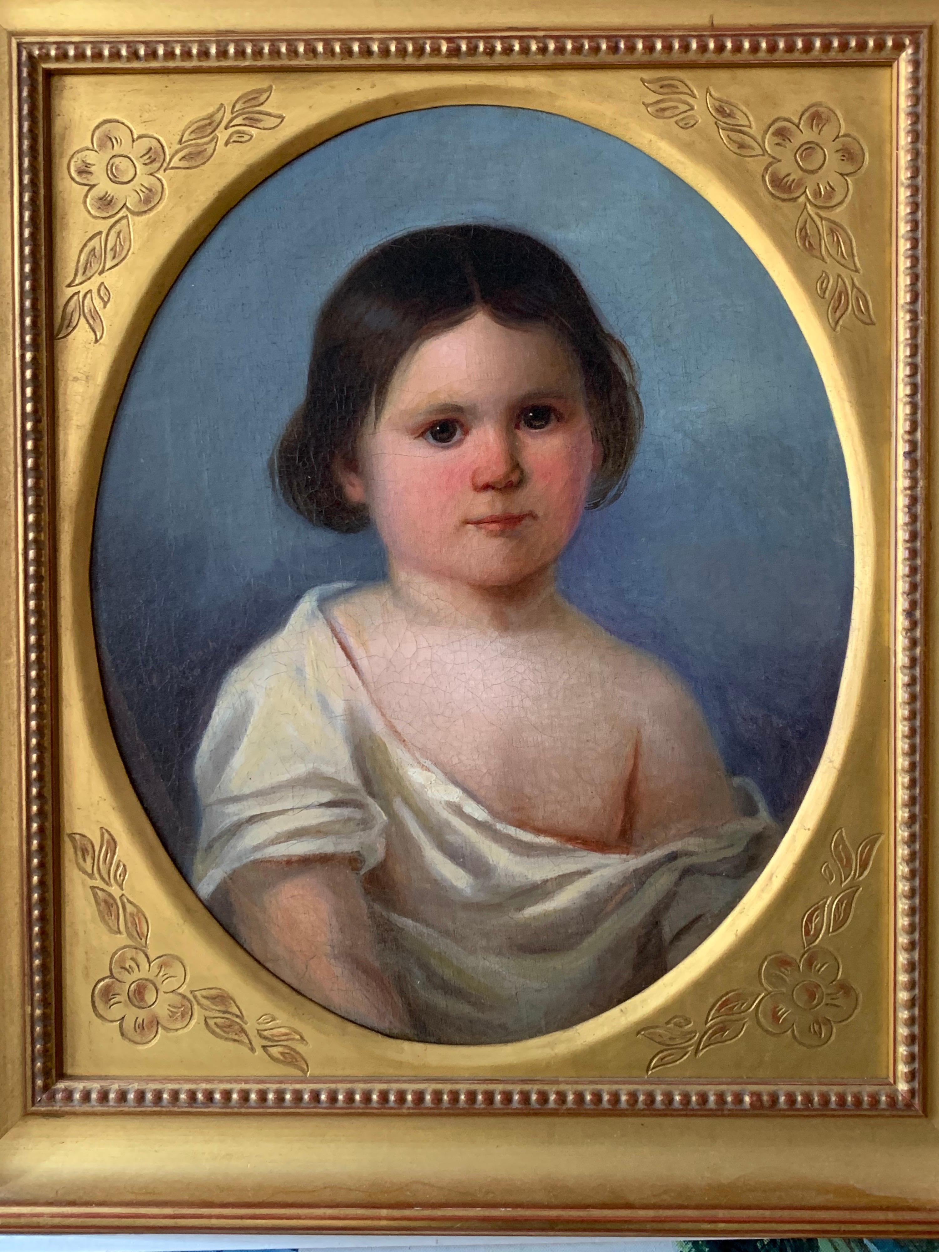 Early Victorian Oil Painting Portrait of Young Girl 19th Century Original  (Braun), Portrait Painting, von Victorian English