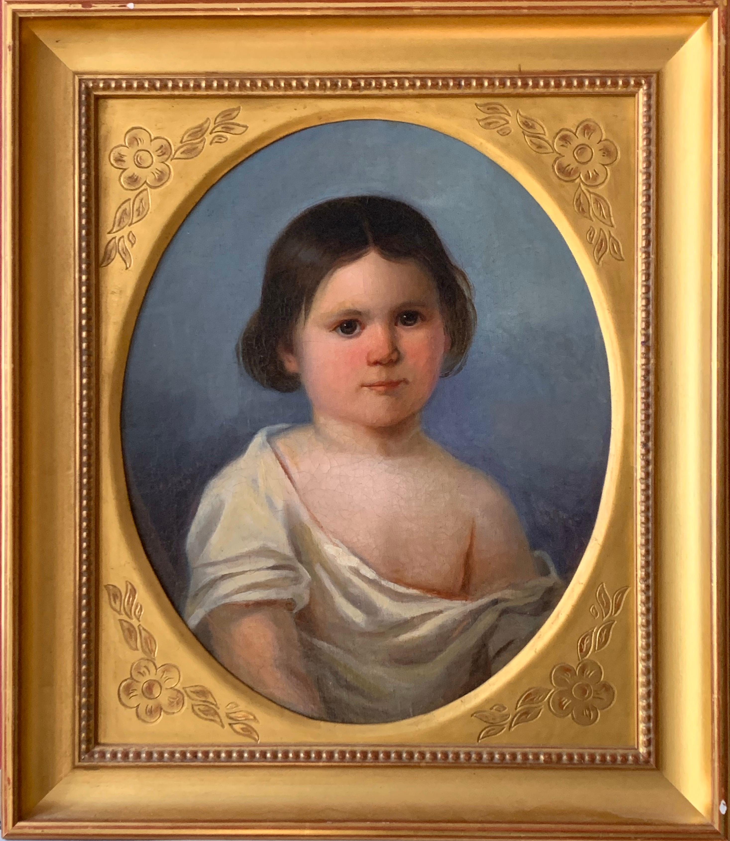 Victorian English Portrait Painting - Early Victorian Oil Painting Portrait of Young Girl 19th Century Original 