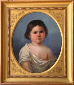 Early Victorian Oil Painting Portrait of Young Girl 19th Century Original 