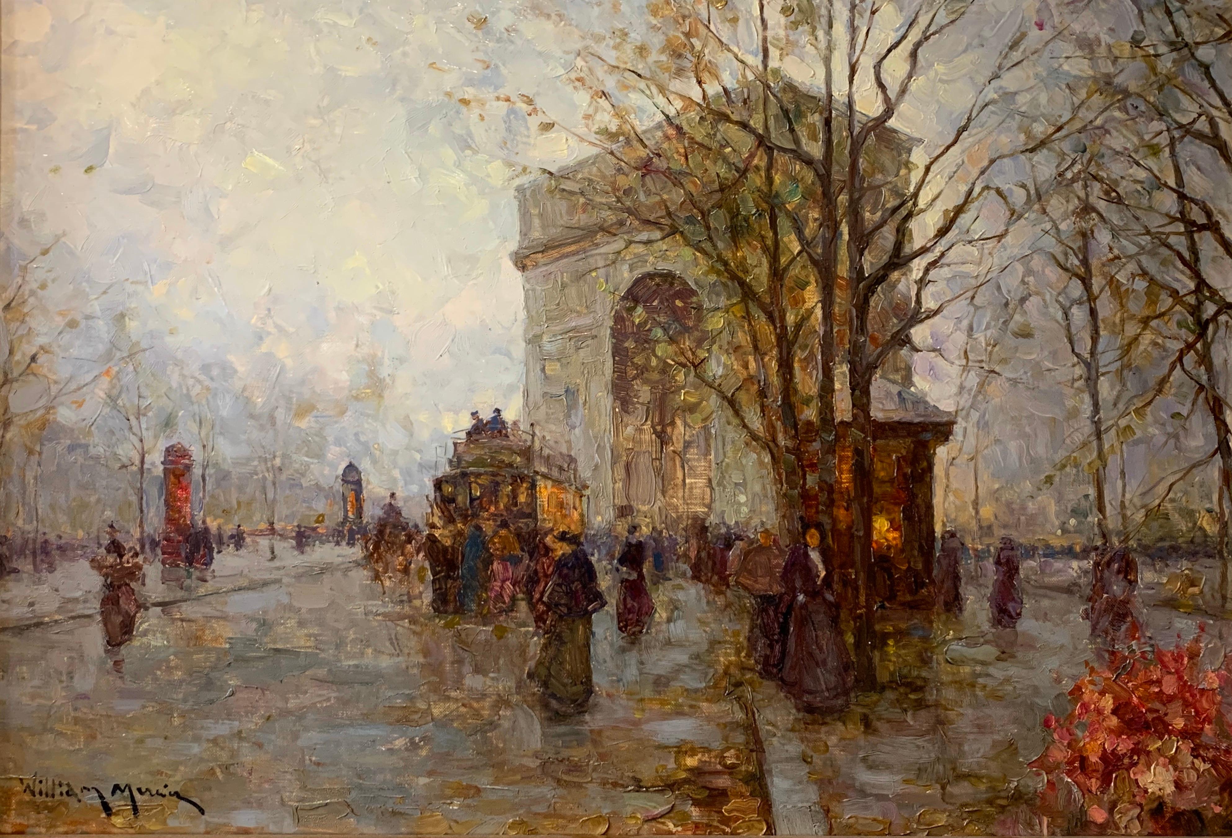 William Mercier Figurative Painting - Arc de Triomphe Paris Signed French Impressionist Oil Painting on Canvas