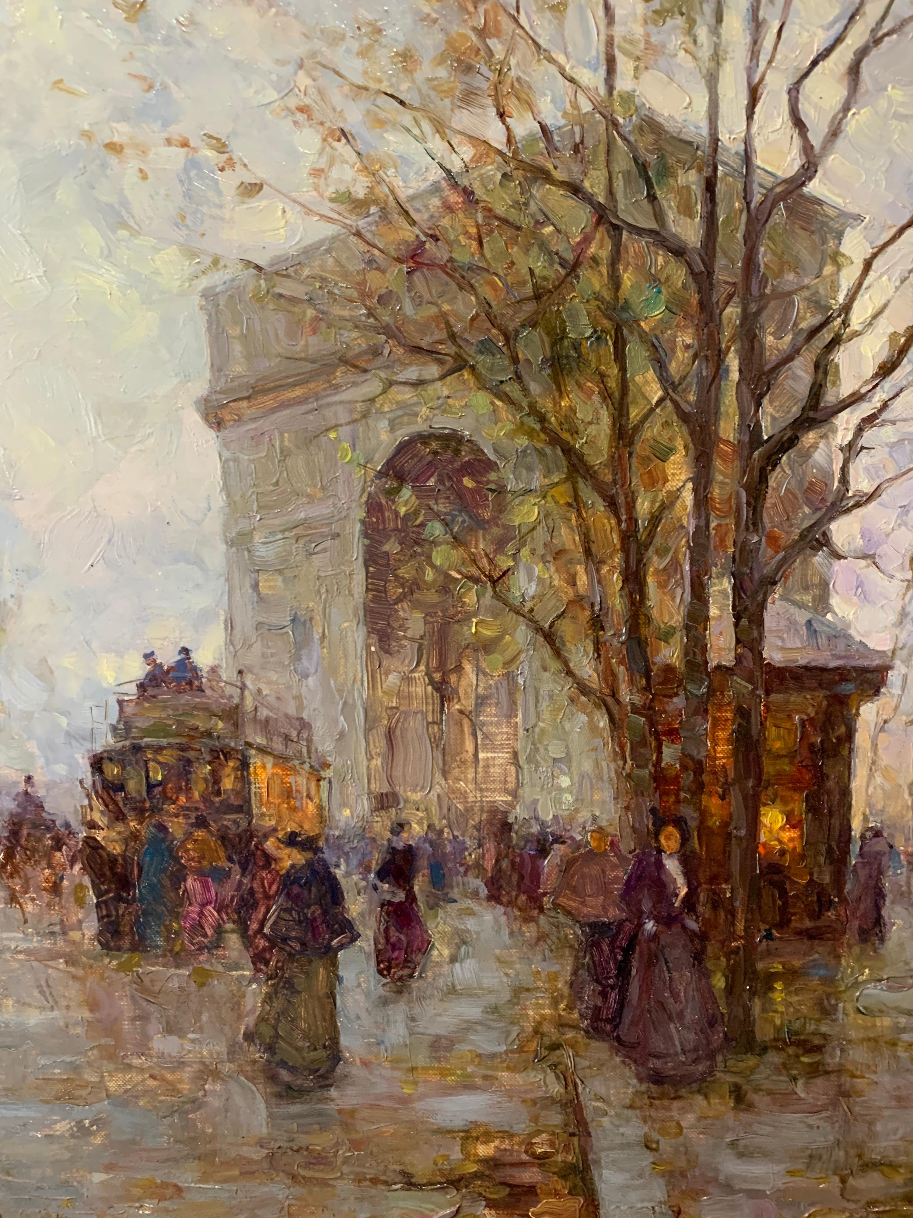 Arc de Triomphe Paris Signed French Impressionist Oil Painting on Canvas 3