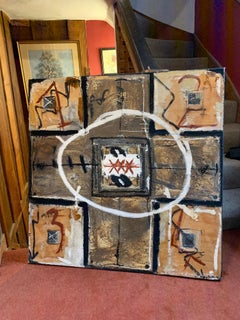 Großes französisches zeitgenössisches abstraktes Gemälde mit Collage aus dem Jahr 1994, signiert