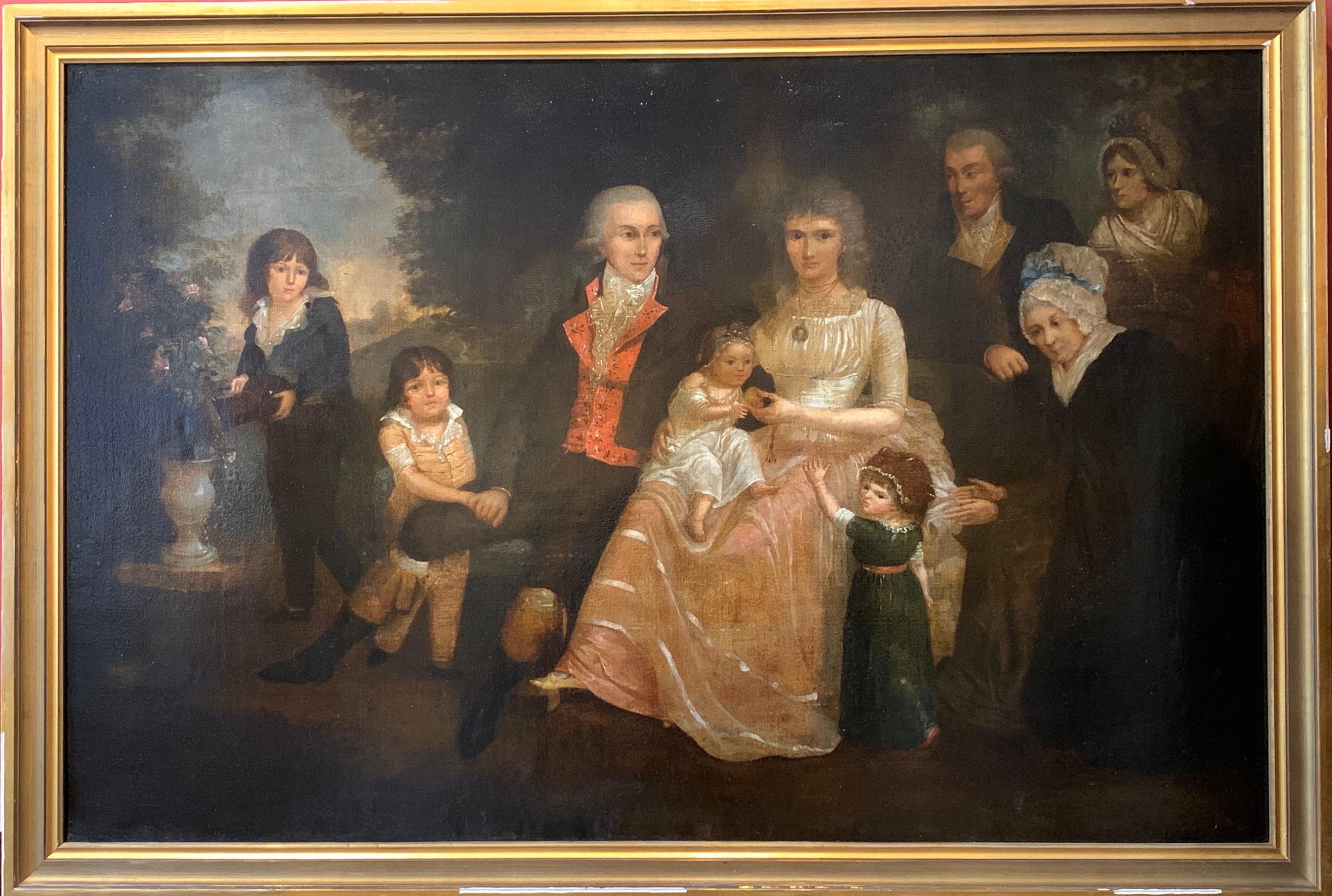 Georgian English Family Portrait Large 18th century oil painting on canvas - Painting by Georgian English Period