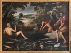 circa 1600 Huge Italian Old Master Oil Painting on Canvas The Miraculous Catch