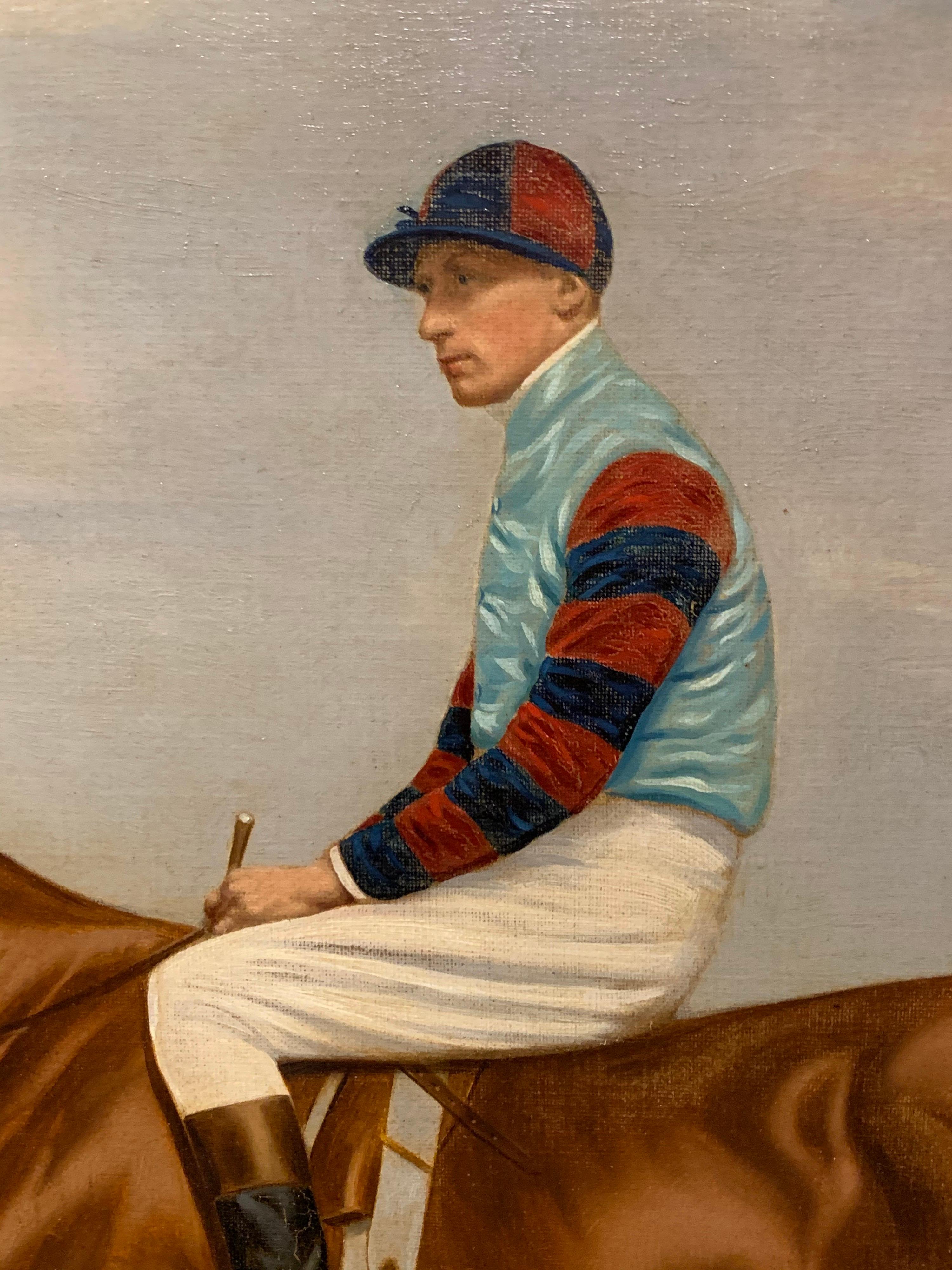 Racehorse Antique Oil Painting Equestrian Portrait with Jockey Up at Newmarket 2