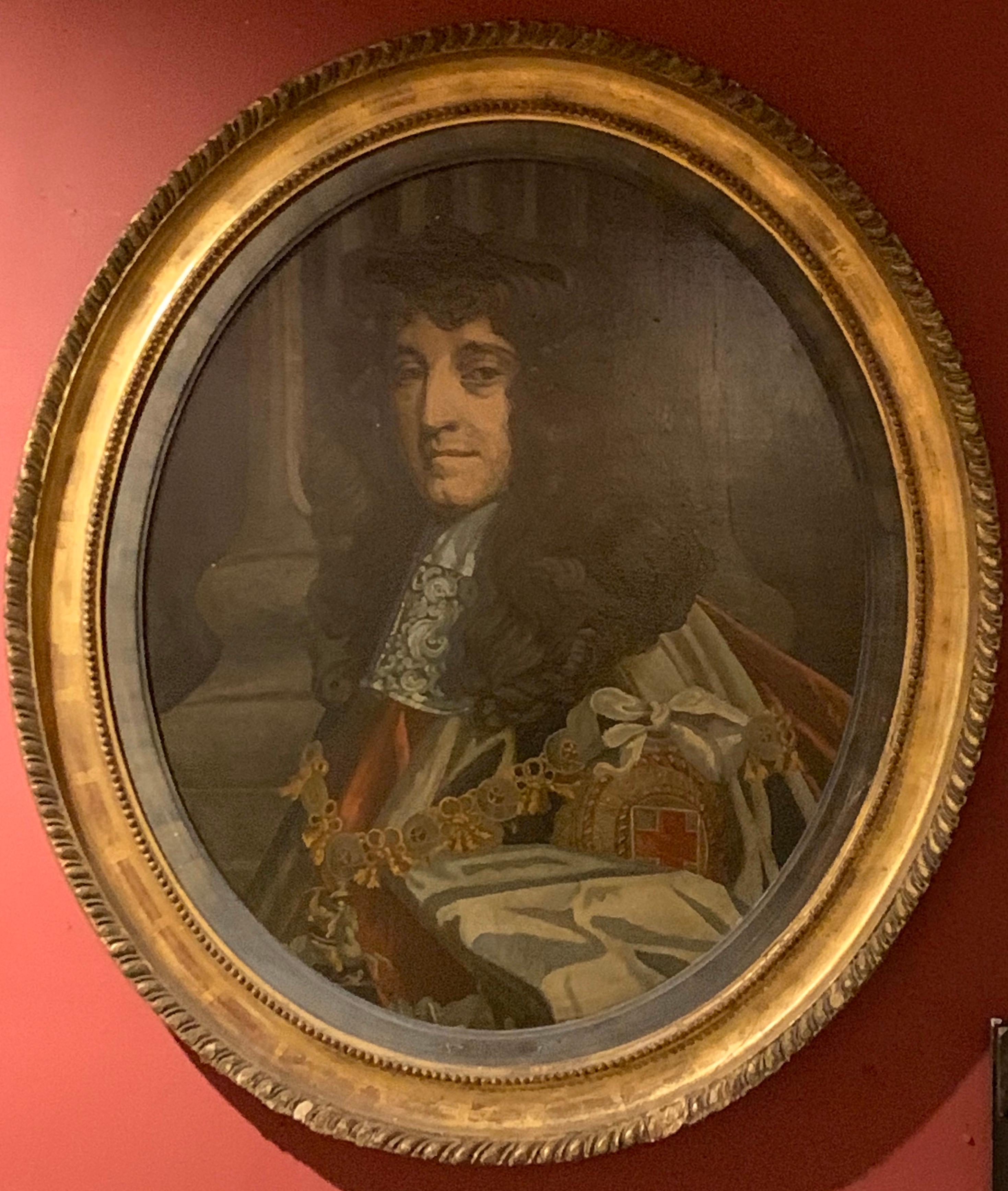 Unknown Figurative Painting - Prince Rupert of Orange Large Antique Oval Oil Painting on Panel, Framed