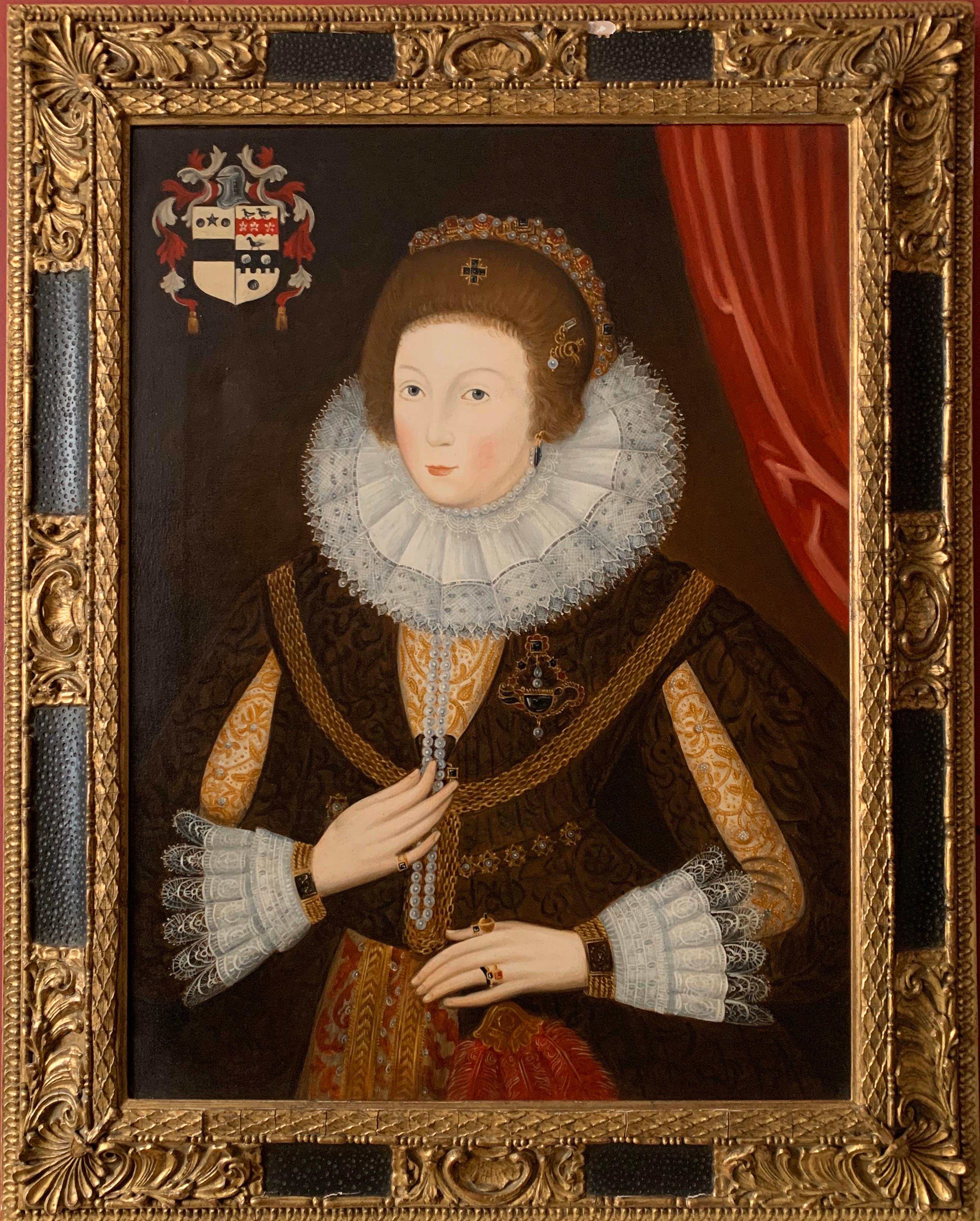 Paul Workman Portrait Painting - Elizabethan Portrait of Noble Lady Large Framed English Portrait Oil Painting
