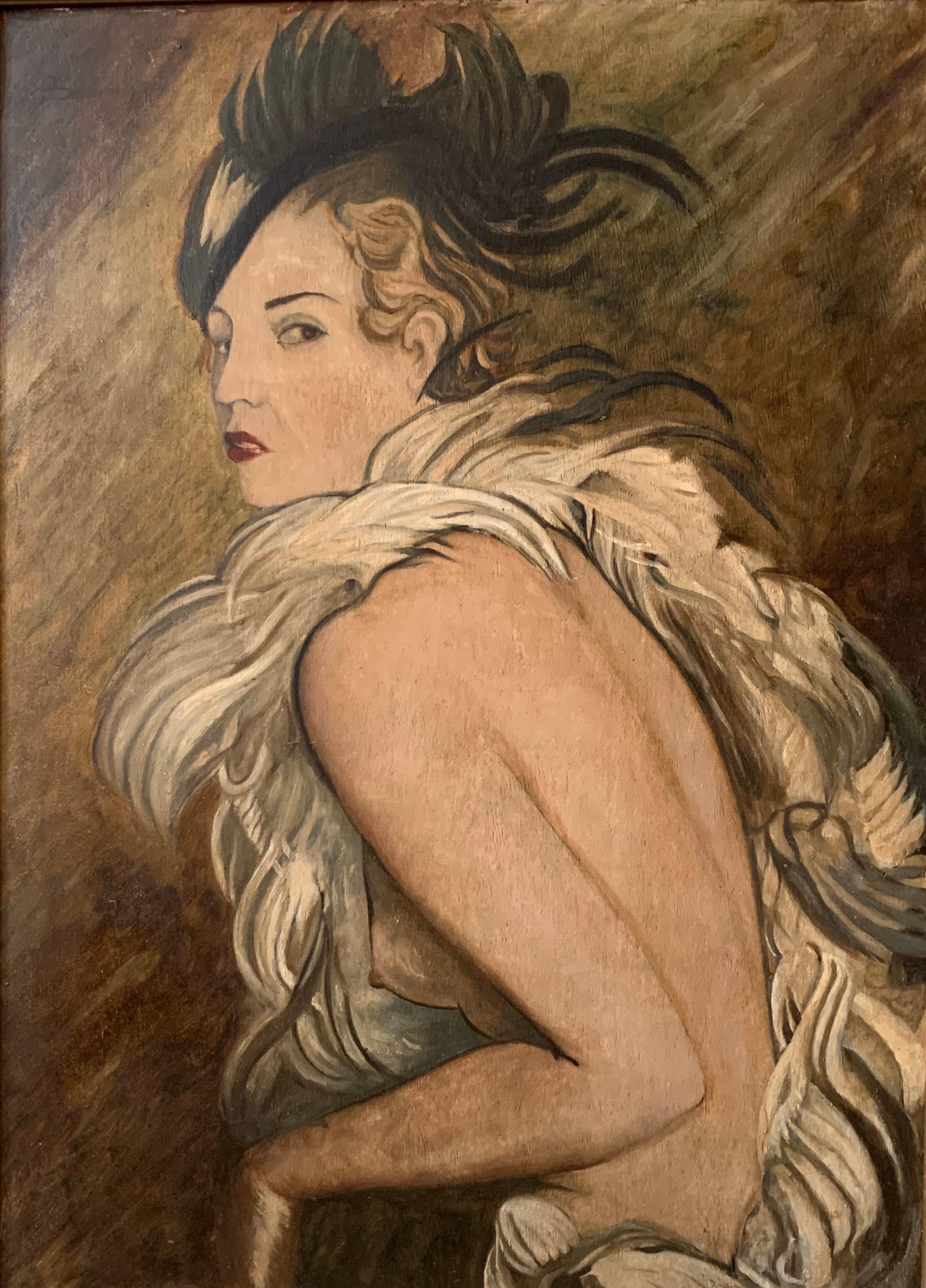 John Kenneth Ferguson Figurative Painting - Mid 20th century French Oil Painting Semi Nude Theatrical Lady