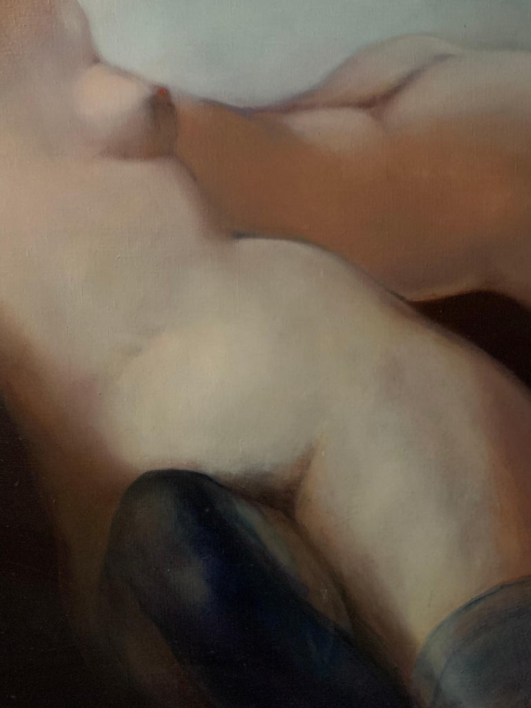Huge French Modernist Oil Nude Lovers in Landscape For Sale 3
