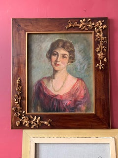 1920's Portrait of English Society Lady Framed Oil Painting on Canvas