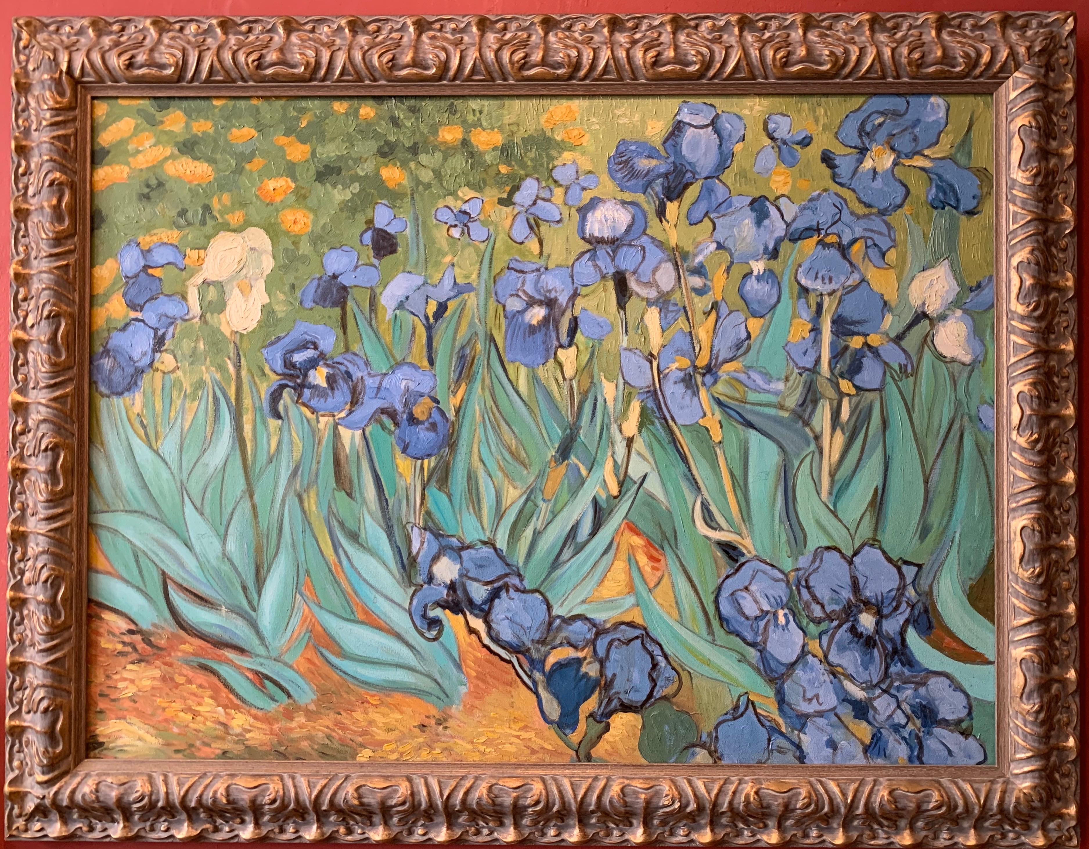 Bernard Fournier Still-Life Painting - Irises - large French Post Impressionist Oil Painting after Vincent van Gogh
