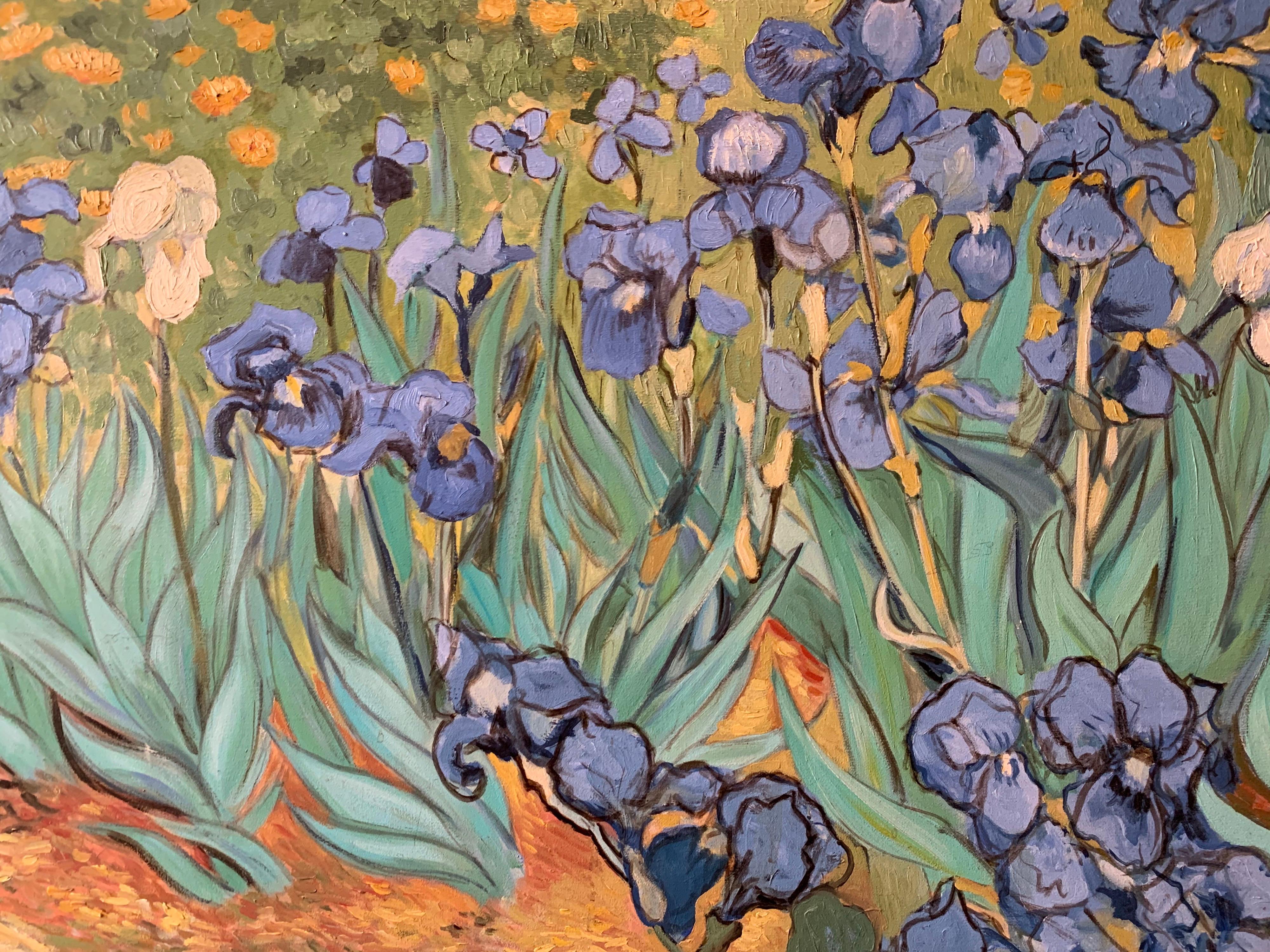 Irises - large French Post Impressionist Oil Painting after Vincent van Gogh 1